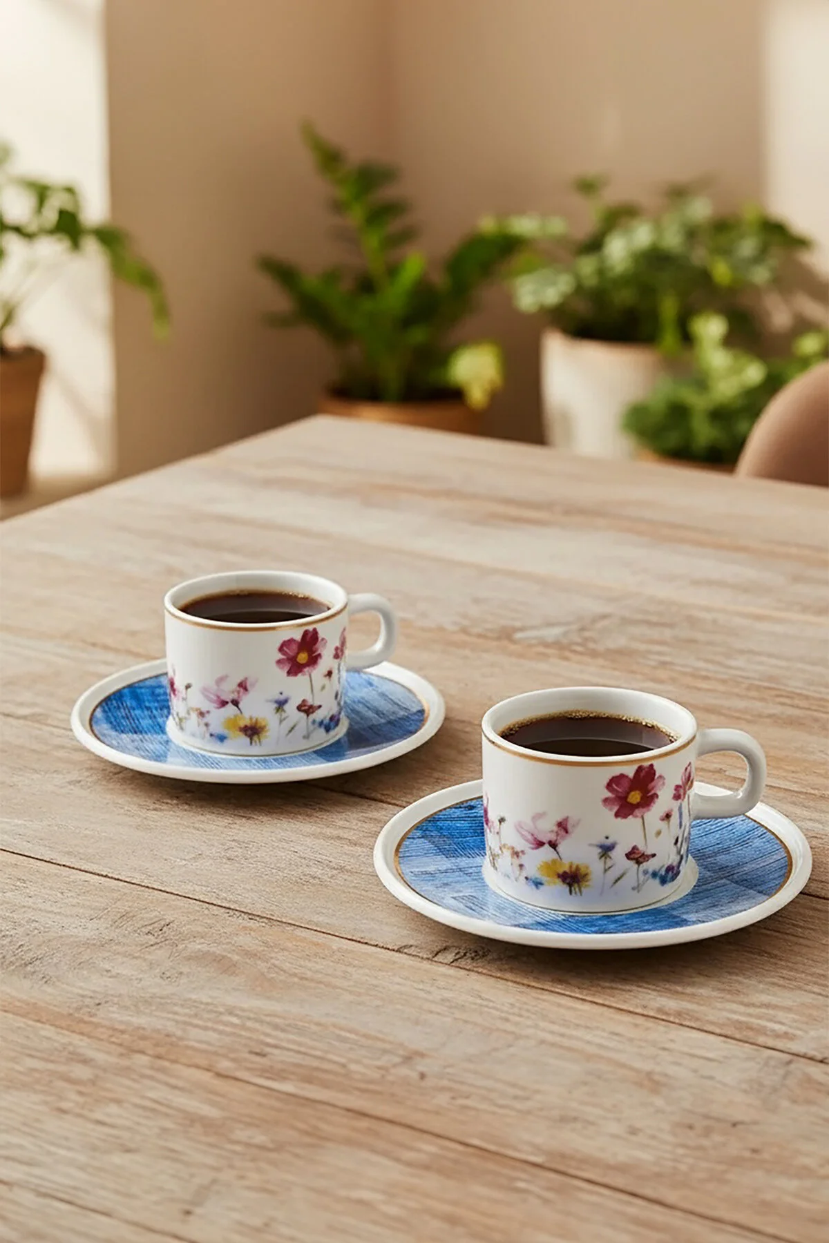 فنجان چای ست منتال 4 تکه آبی Güral Porselen