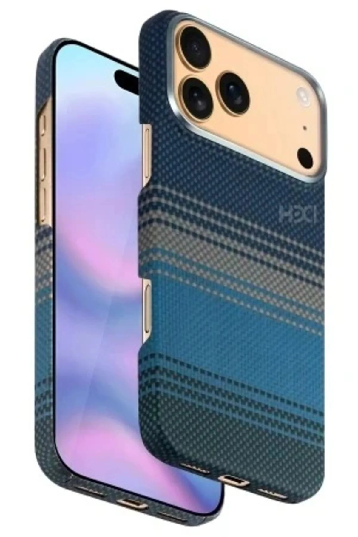 کاور و قاب APPLE IPHONE 17 PRO CASE ARAMID FIBER RUAHA KEVLAR MAGSAFE COVER رنگ های نارنجی آبی دریایی Lopard