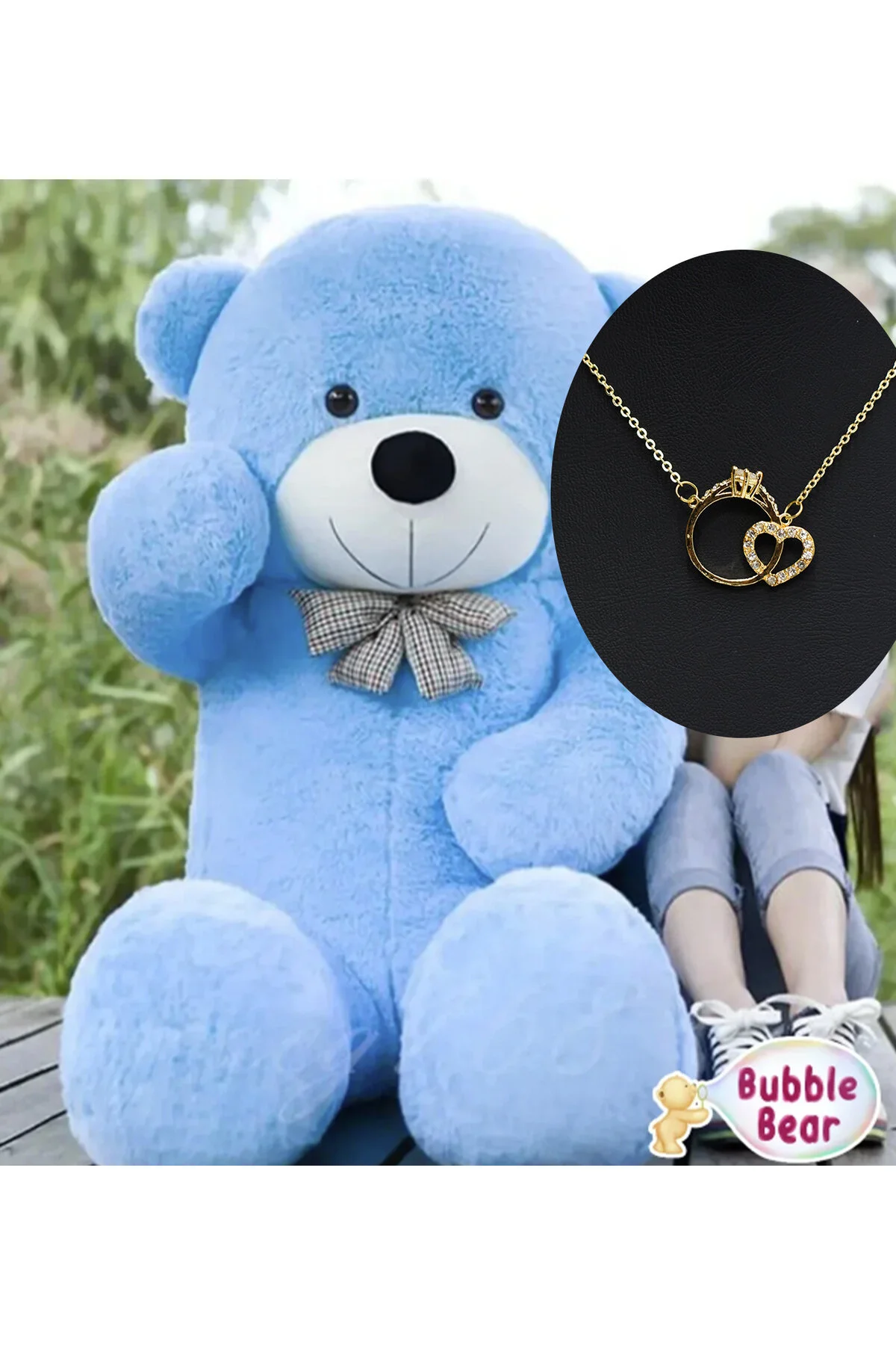 اسباب بازی های پشمی خرس عروسکی مخمل دار 90 سانتی متری با پاپیون bubblebear