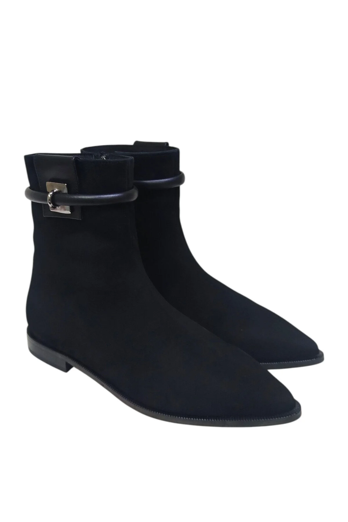 چکمه و بوت کفش زنانه جیر مشکی چرم اصل با زیپ زیره نوک تیز بند مچ پا DRY DRY SHOES