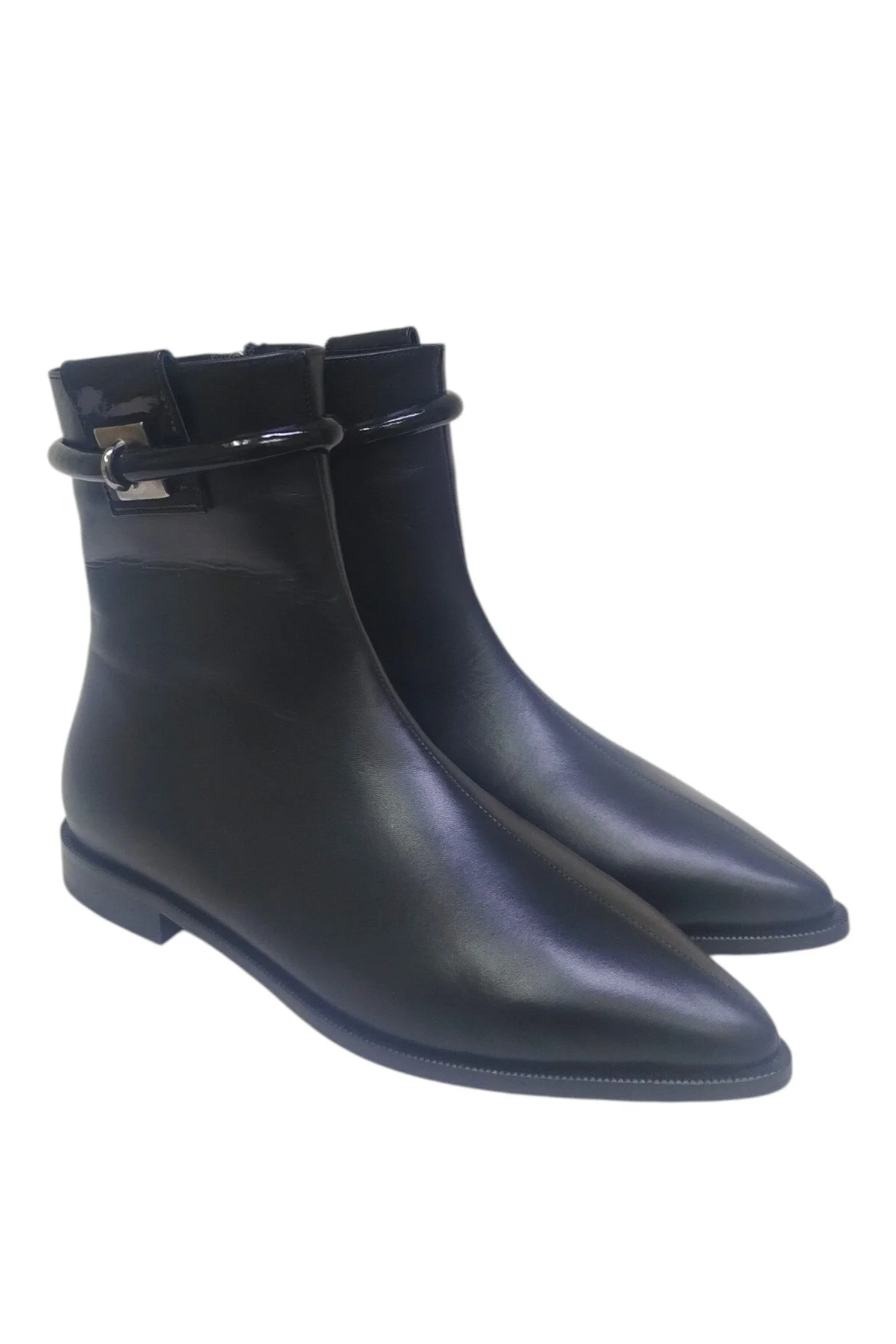 چکمه و بوت کفش زنانه مشکی چرم اصل نوک تیز کف زیپ دار بند مچ پا DRY DRY SHOES