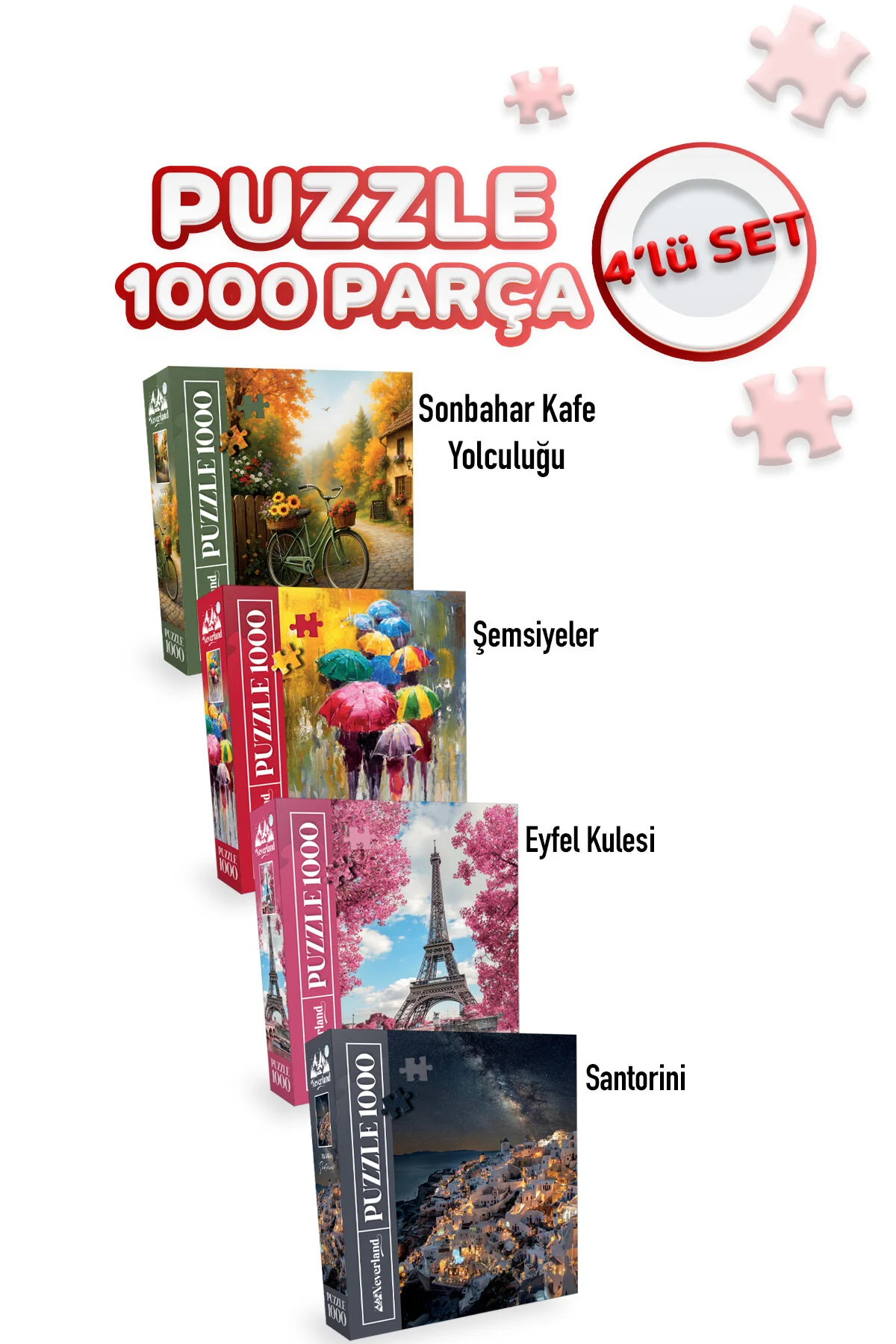 پازل 4 تیکه کافه پاییزی کروز و چتر برج ایفل سانتورینی Neverland