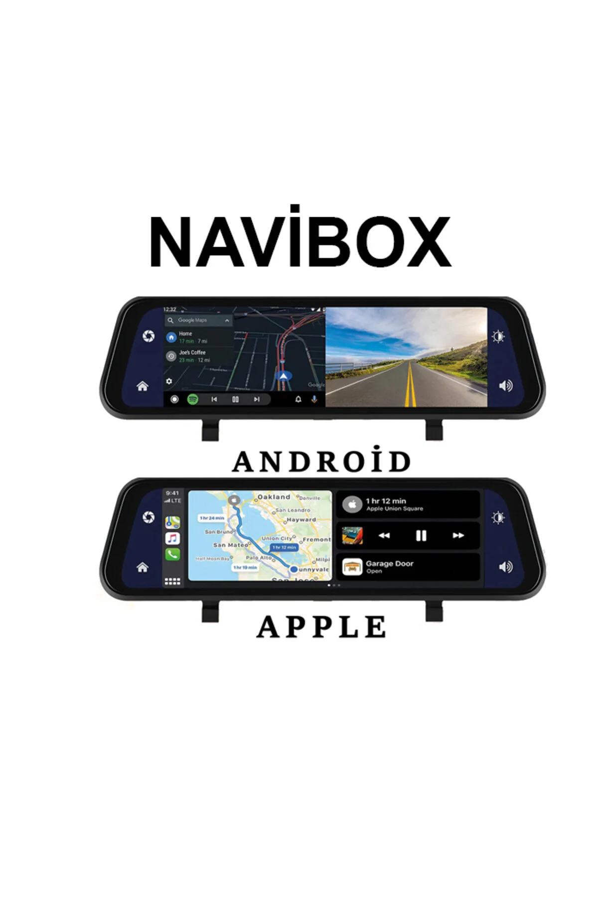 دوربین داشبورد ضبط جاده ای آینه CARPLAY لمسی NAVIBOX 140 ANGLE 1080P عقب جلو NV2140CDA NAVİGATÖR