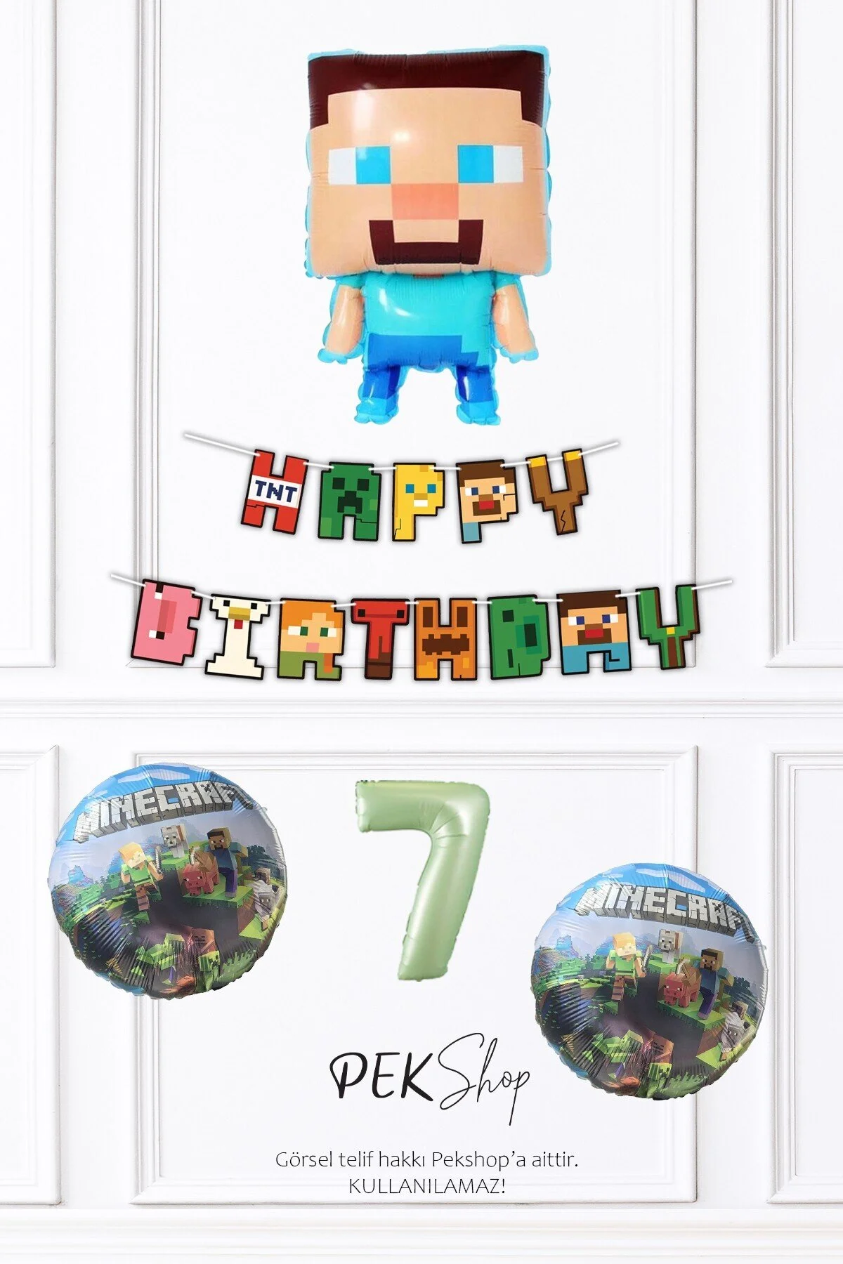 سایر لوازم مهمانی مجموعه بالون تولد 7 ساله MINECRAFT بالن استیو PEKSHOP