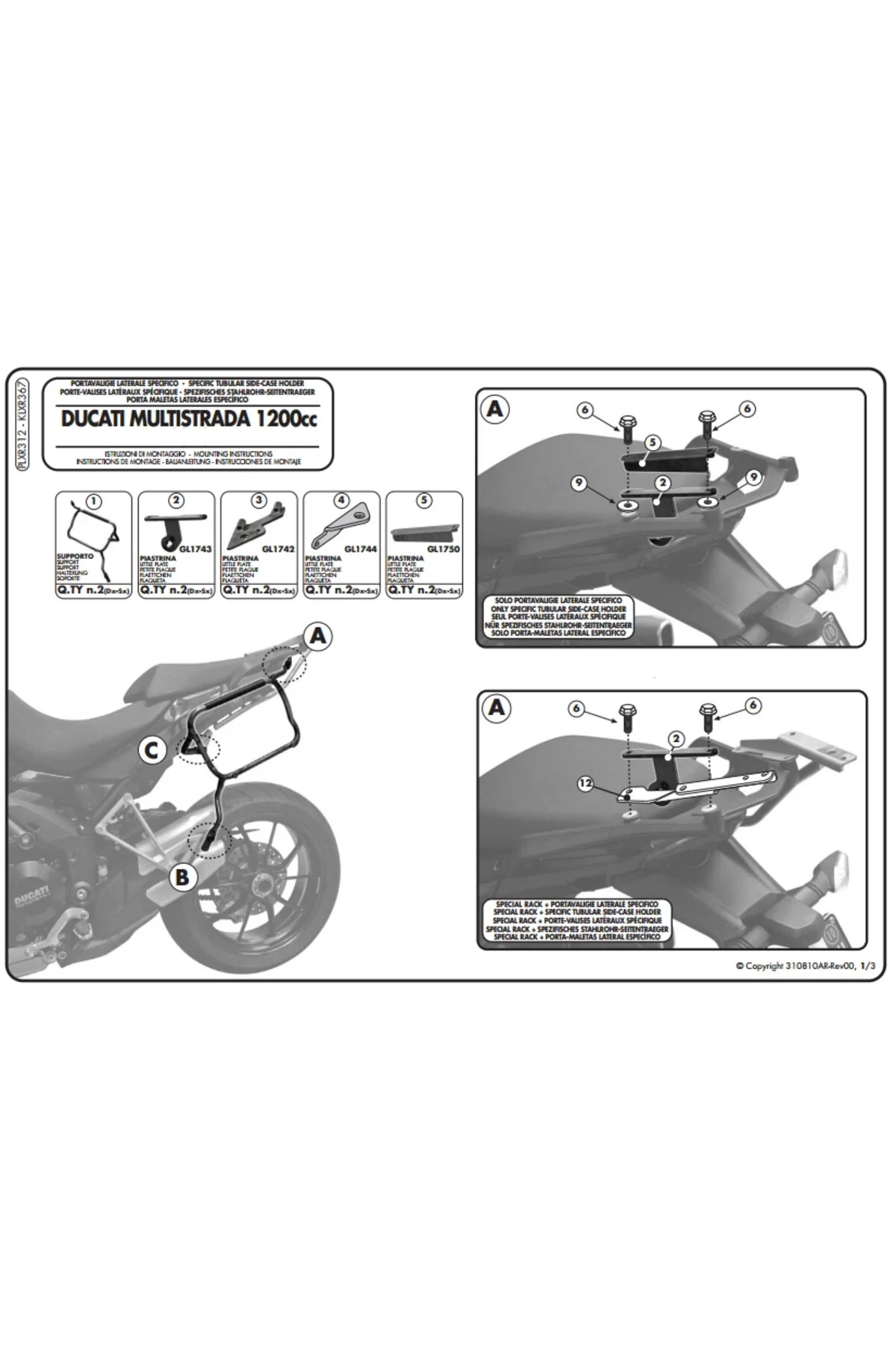 کیف موتورسیکلت حامل کیسه جانبی PLXR312 DUCATI 1200 10 14 Genel Markalar