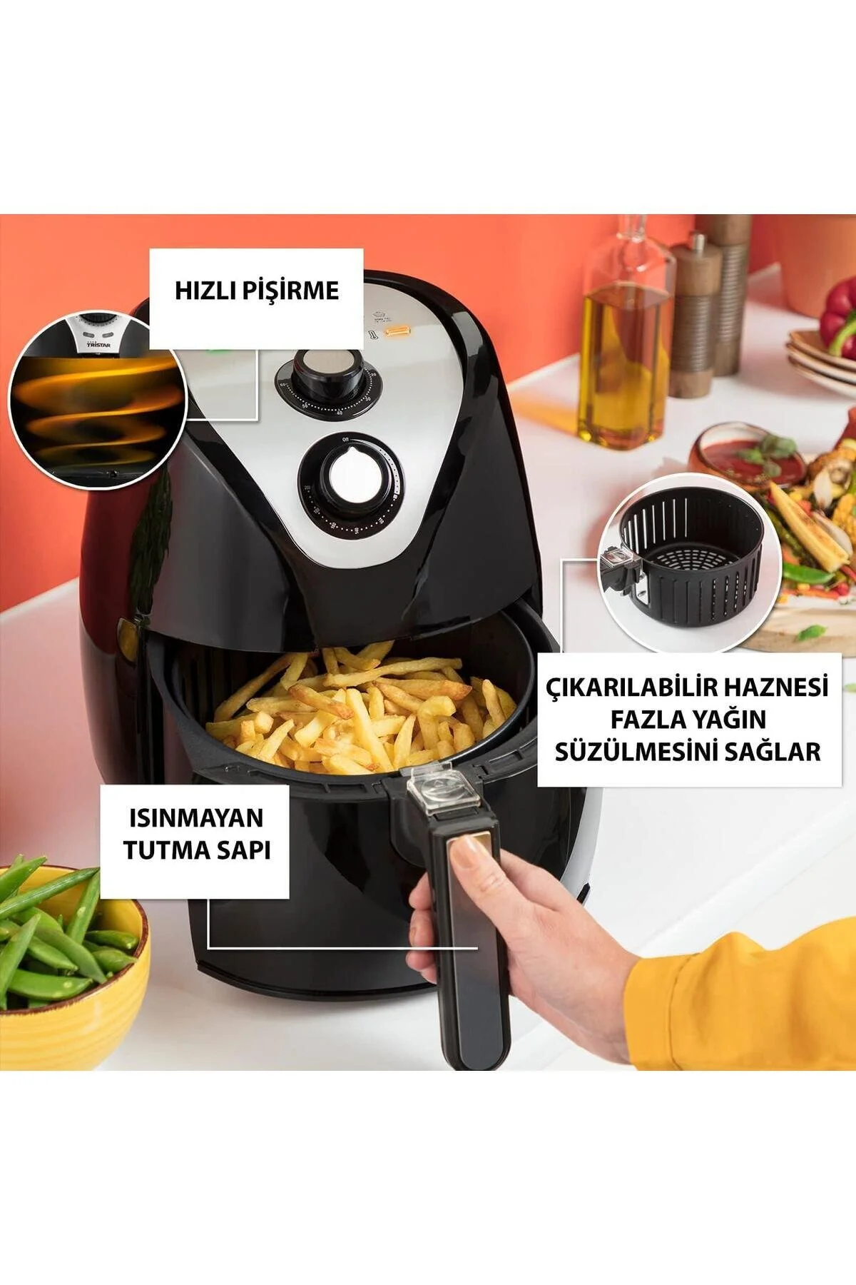 سرخ کن AIRFRYER XXL MULTI PROGRAM FUNCTION 1500 W 4.5 LT 6994 اورجینال Tristar
