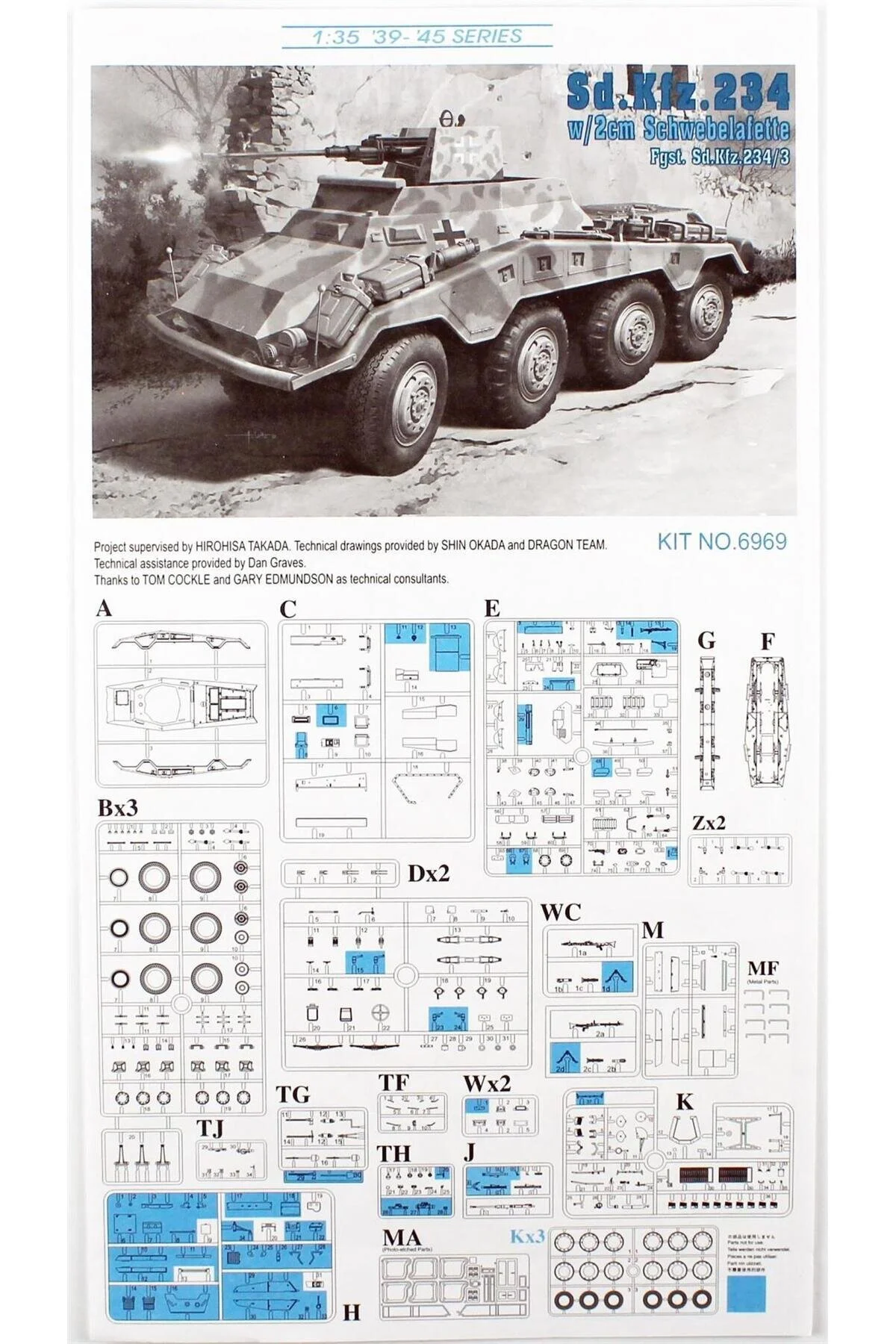 ماکت 6969 1 35 مقیاس SD.KFZ. 234 3 W 2CM زره پوش دوزیستان و 2 سانتی متر. کیت مدل پلاستیکی توپ Dragon