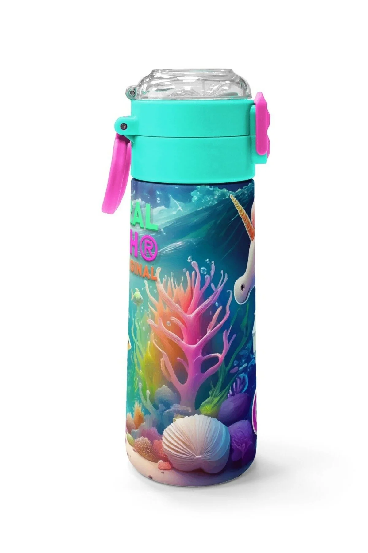 قمقمه و فلاسک استیل طرحدار اسب دریایی بچه با نی نوشیدنی مستقیم 500 میلی لیتری 31988 Coral High