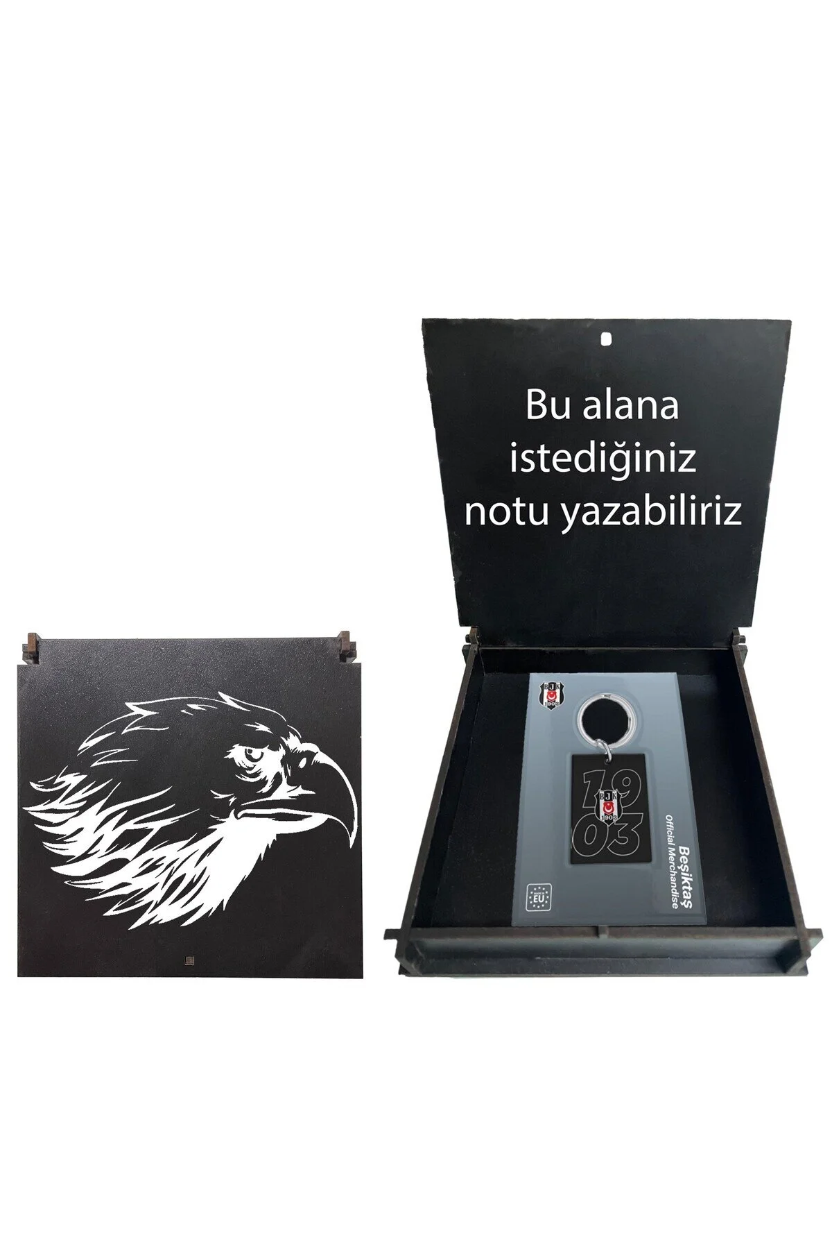 جلیقه کلید جاکلیدی نوشته شده سیاه و سفید 1903 با جعبه چوبی عقاب Beşiktaş