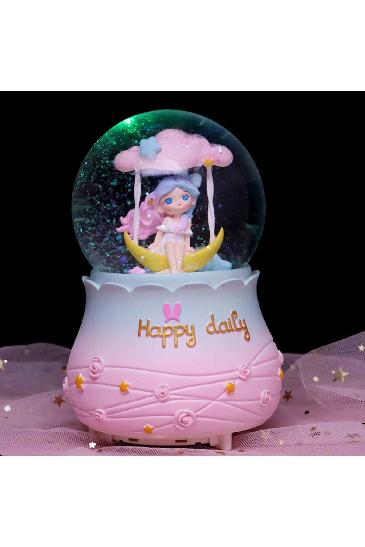 گوی برفی SNOW GLOBE سایز بزرگ با نور موسیقی اسپری صورتی 16X12 از ترکیه Livava