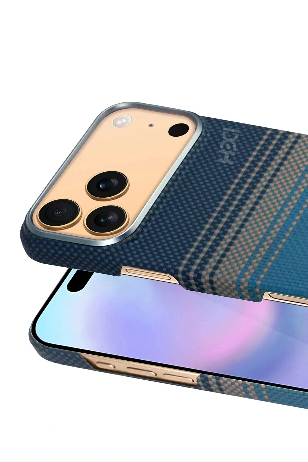 کاور و قاب APPLE IPHONE 17 PRO CASE ARAMID FIBER RUAHA KEVLAR MAGSAFE COVER رنگ های نارنجی آبی دریایی Lopard