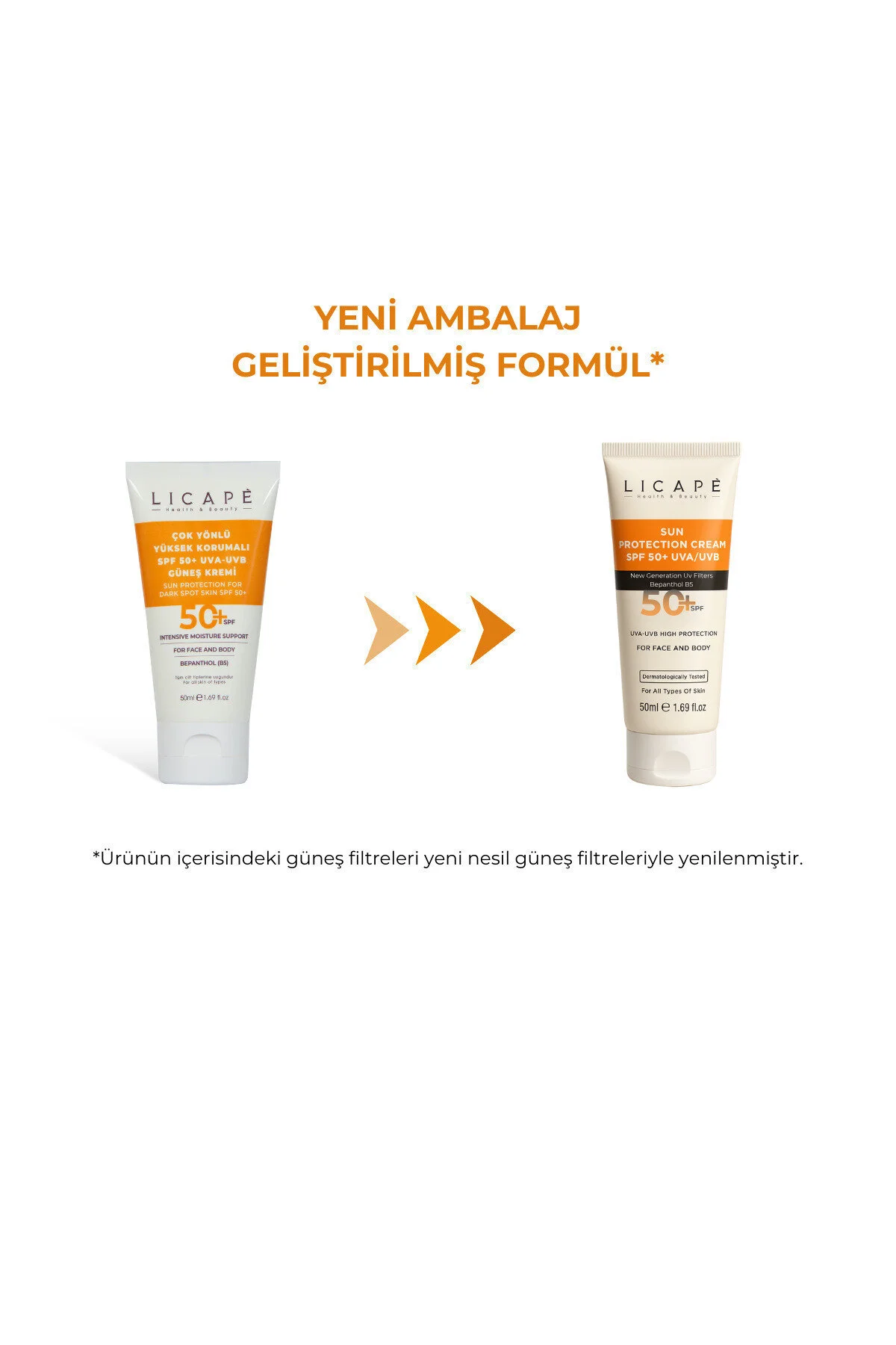 کرم ضد آفتاب صورت SPF +50 FACTOR UVA از نظر بسیار محافظت شده بالا UVB 50 میلی لیتر Licape