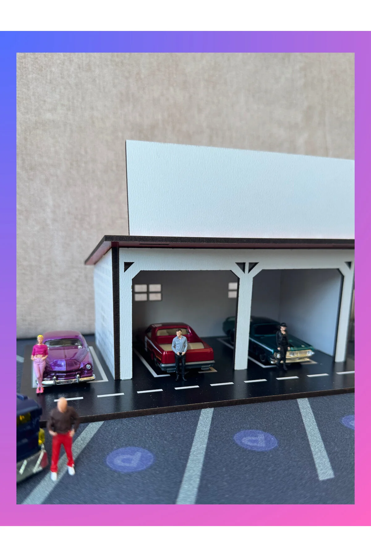 ماشین اسباب بازی کارگاه میگور گاراژ LED چراغ 1 64 در مقیاس نمایشگاه دیوراما سفید HOT WHEELS
