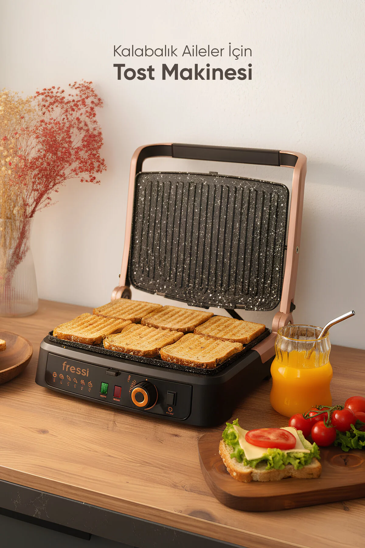 دستگاه ساندویچ و تست گریل توستر VINTAGE RETRO 6 SLICE ظرفیت 180 درجه قابل باز شدن 2000W FR TM01 اورجینال Fressi