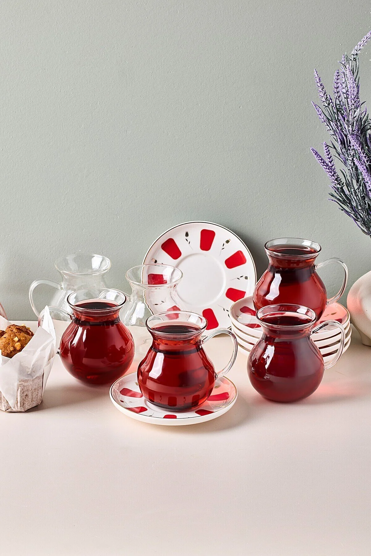 لیوان FILIZ 12 قطعه 6 نفر با دسته چای شیشه ای مجموعه 210 میلی لیتر Perotti