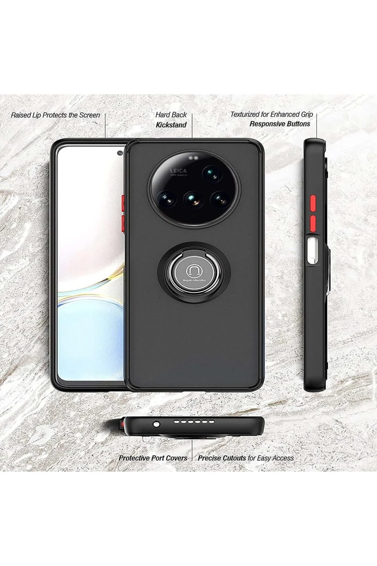 کاور و قاب محافظ XIAOMI MI 15 ULTRA با پوشش سیلیکونی سخت دوربین پایه حلقه‌های رنگی در لبه‌ها Rivor