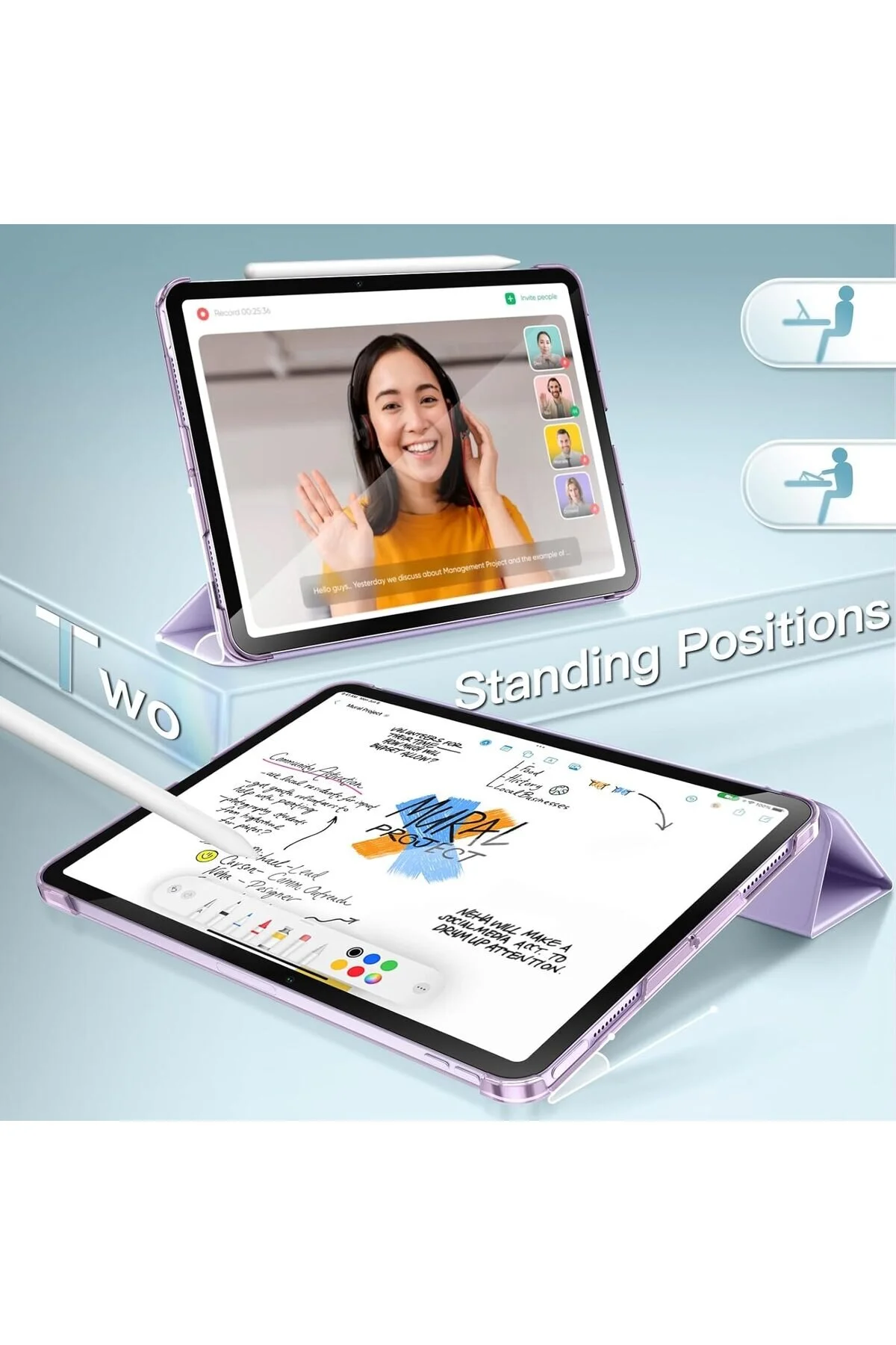 کاور تبلت قاب هوشمند سخت با حالت خواب و پایه افقی سازگار IPAD 11TH GENERATION A16 redmud teknoloji