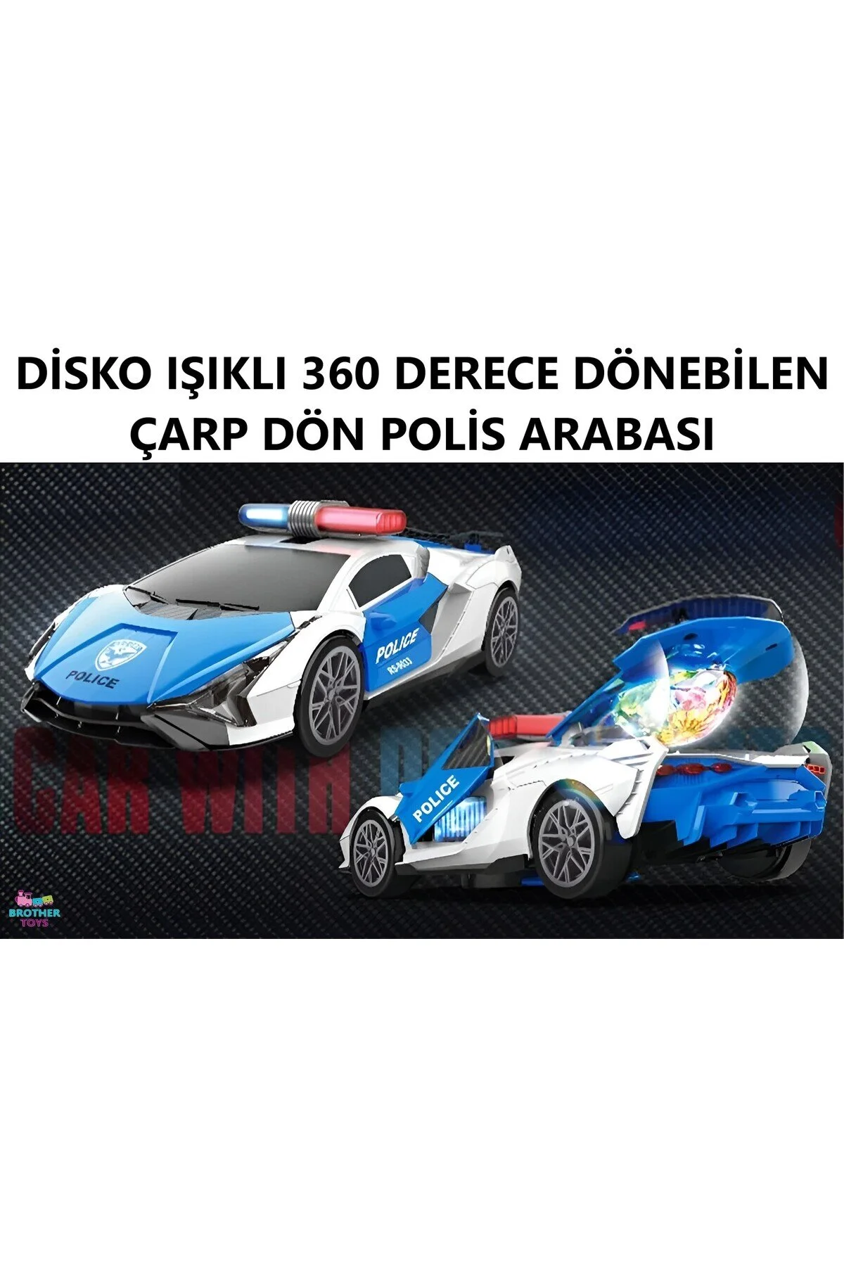 ماشین اسباب بازی چراغهای دیسکو سه بعدی و موسیقی چرخش 360 درجه بوگاتی با باتری اسباببازی پلیس. Brother Toys