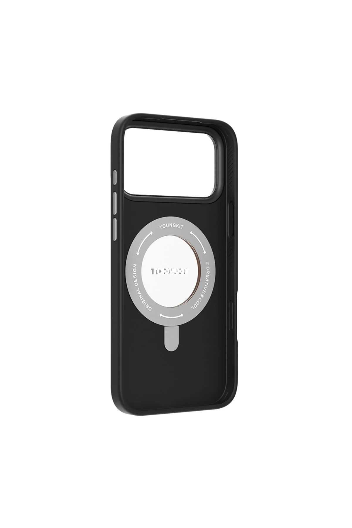 کاور و قاب سازگار با آیفون 17 پرو M SAFE 360 ​​STAND ساده طرح چرم مات دار سری مشکی Youngkit