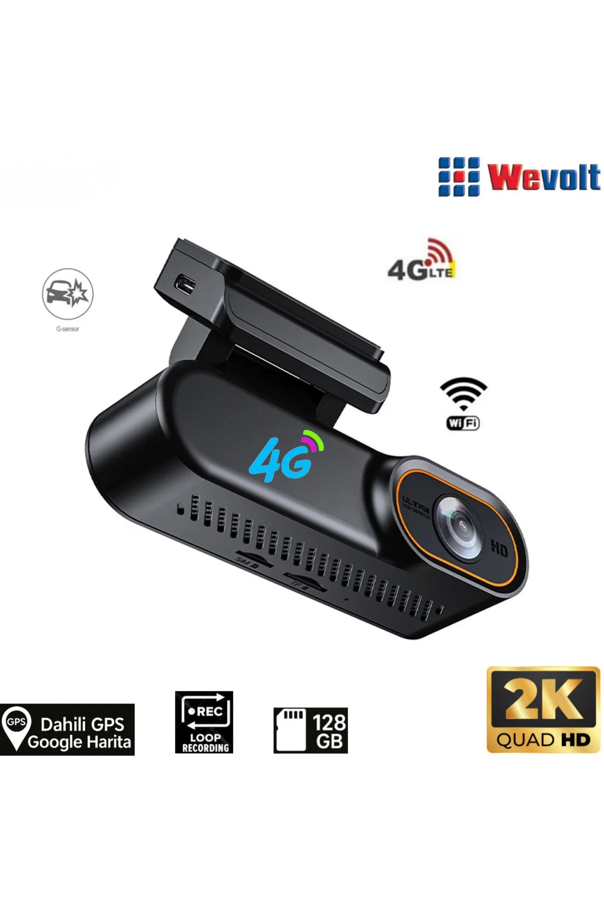 دوربین داشبورد HB 40 2K ULTRA HD 4G مانیتورینگ از راه دور جلو وای فای عقب ضبط ماشین Wevolt