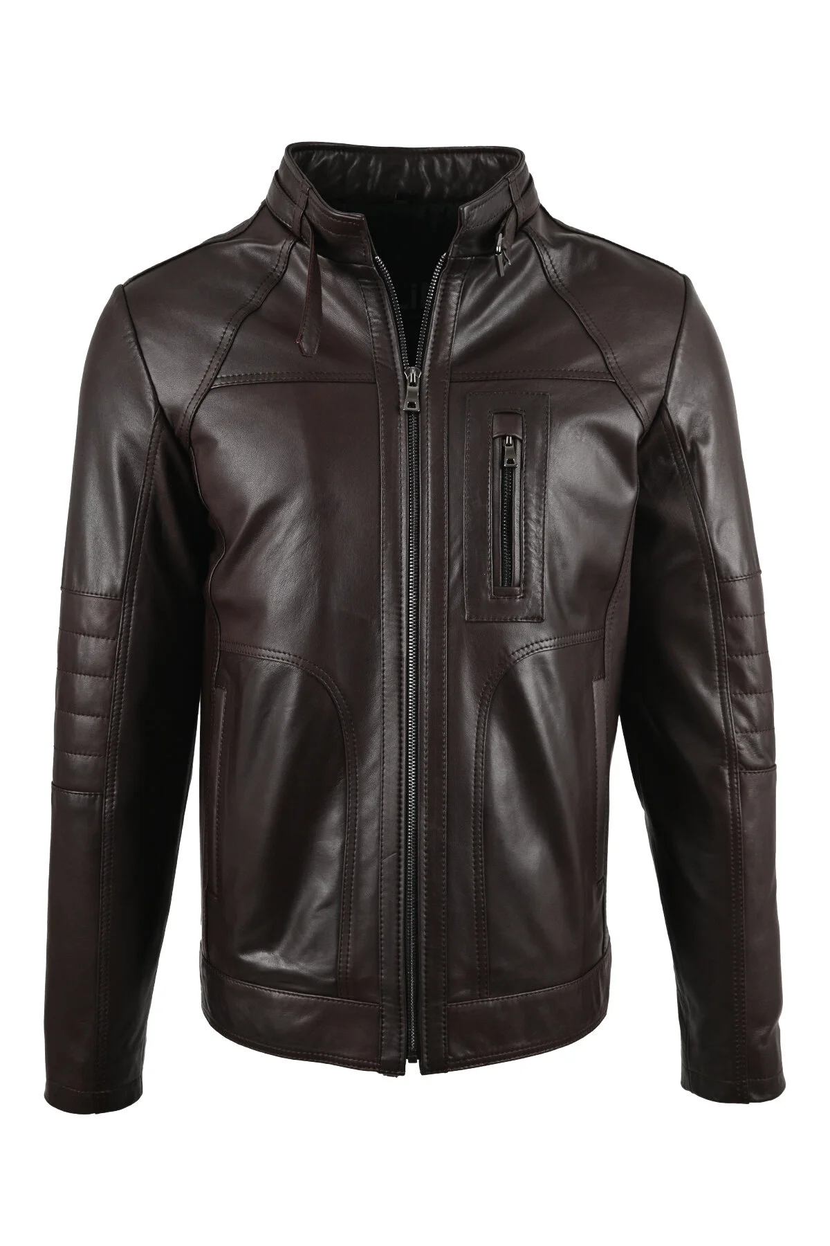 کاپشن اندازه کت چرم طبیعی مردانه THEROUX CUT CASUAL BROWN گیری در تصویر است ALİN
