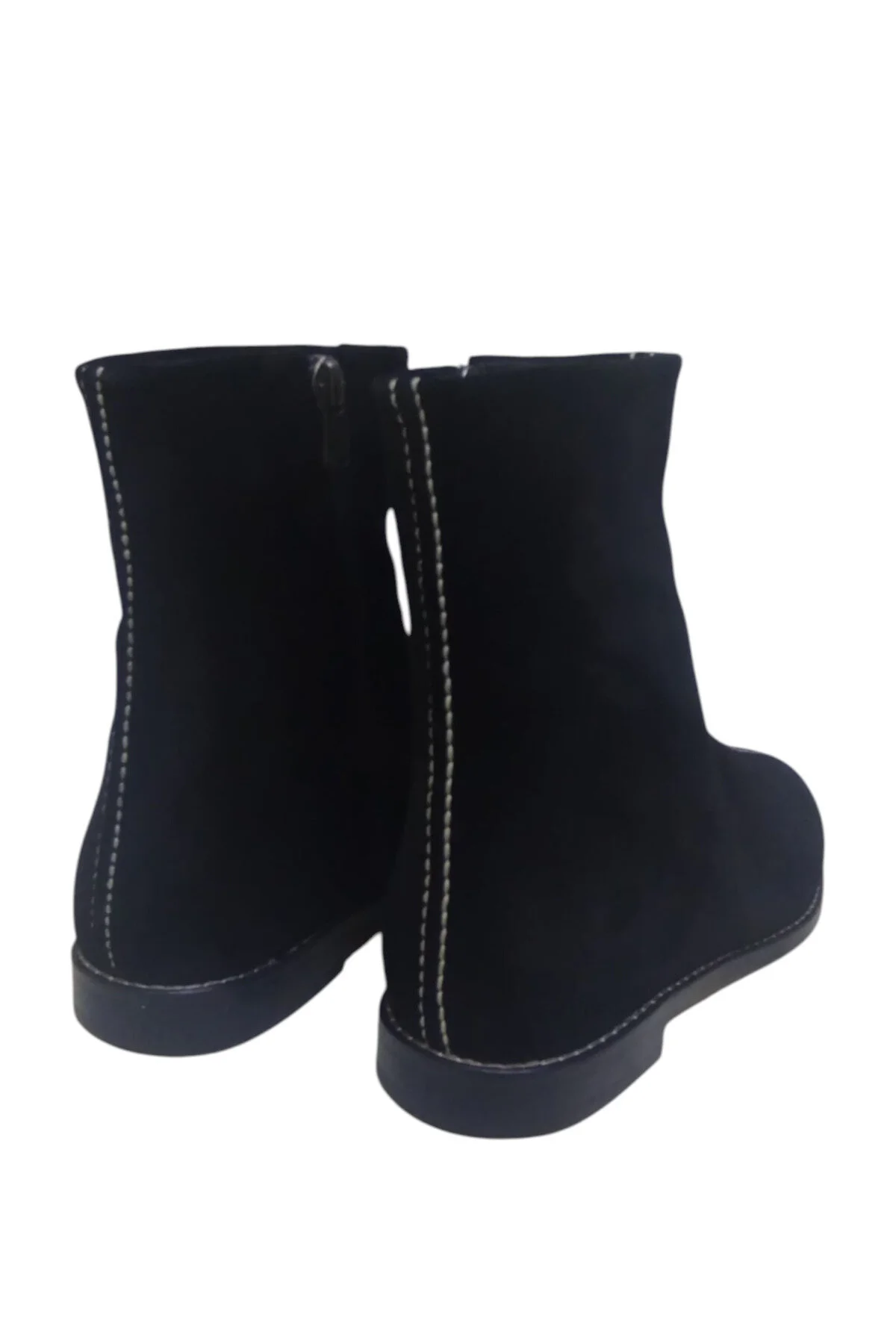 چکمه و بوت کفش زنانه جیر مشکی چرم اصل با زیپ جلو نوک تیز زیره صاف دوخت DRY AD DRY SHOES