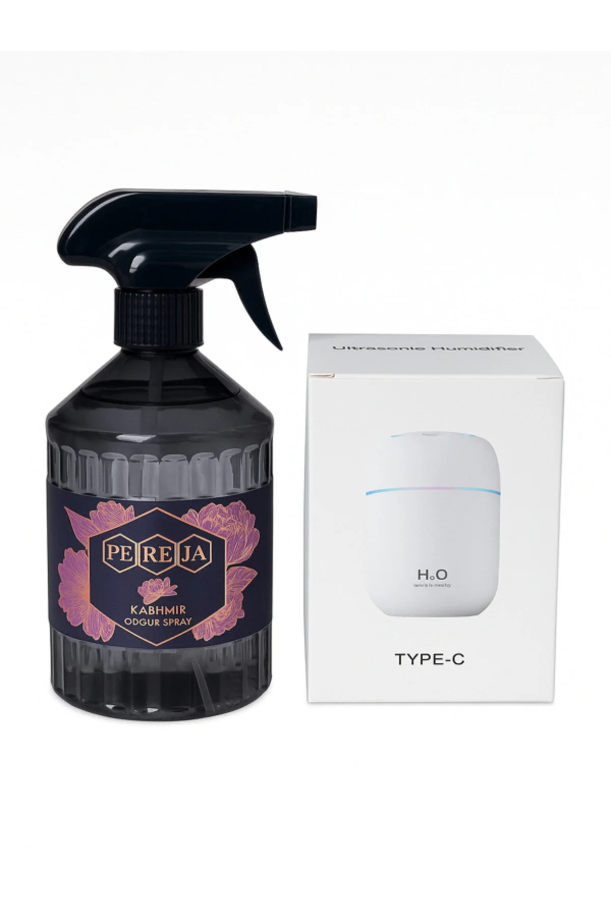 دستگاه بخور ست 2 تایی رطوبت ساز بخار طرح گل سیمی و 500 میلی لیتری عطر کشمیر با کیفیت H2O Humidifier