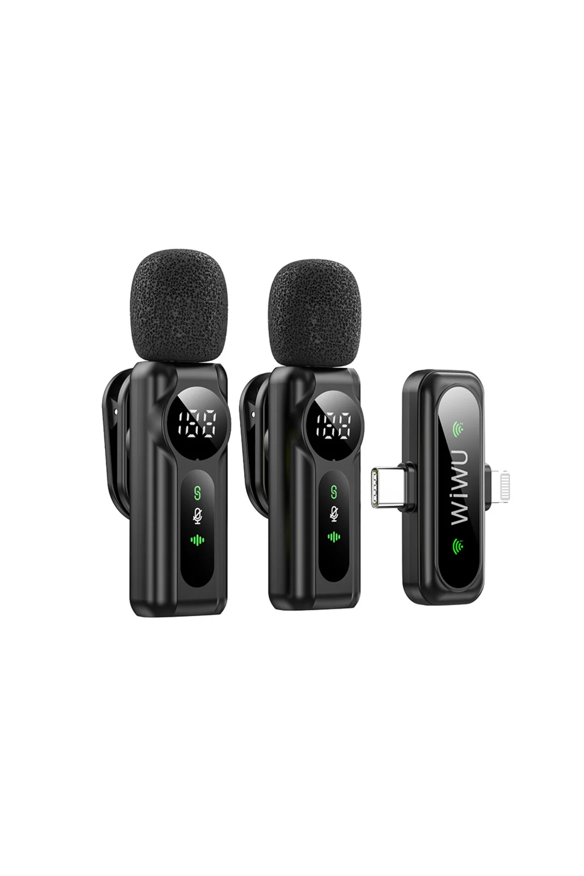 میکروفون لاوالیر بی سیم WI 2IN1 با نوع C و درگاه لایتنینگ فعال ANC مشکی WIWU