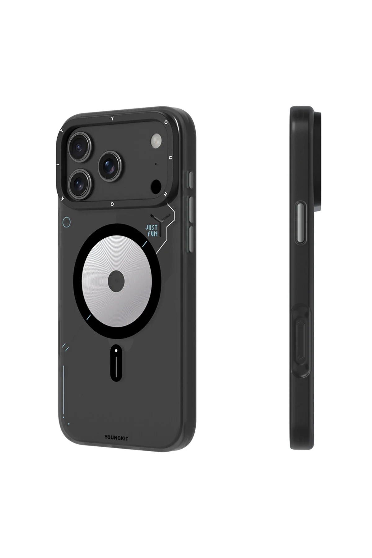کاور و قاب سازگار با آیفون 17 پرو مکس شارژ M ایمن دیسک مشکی طرح دار برجسته Youngkit