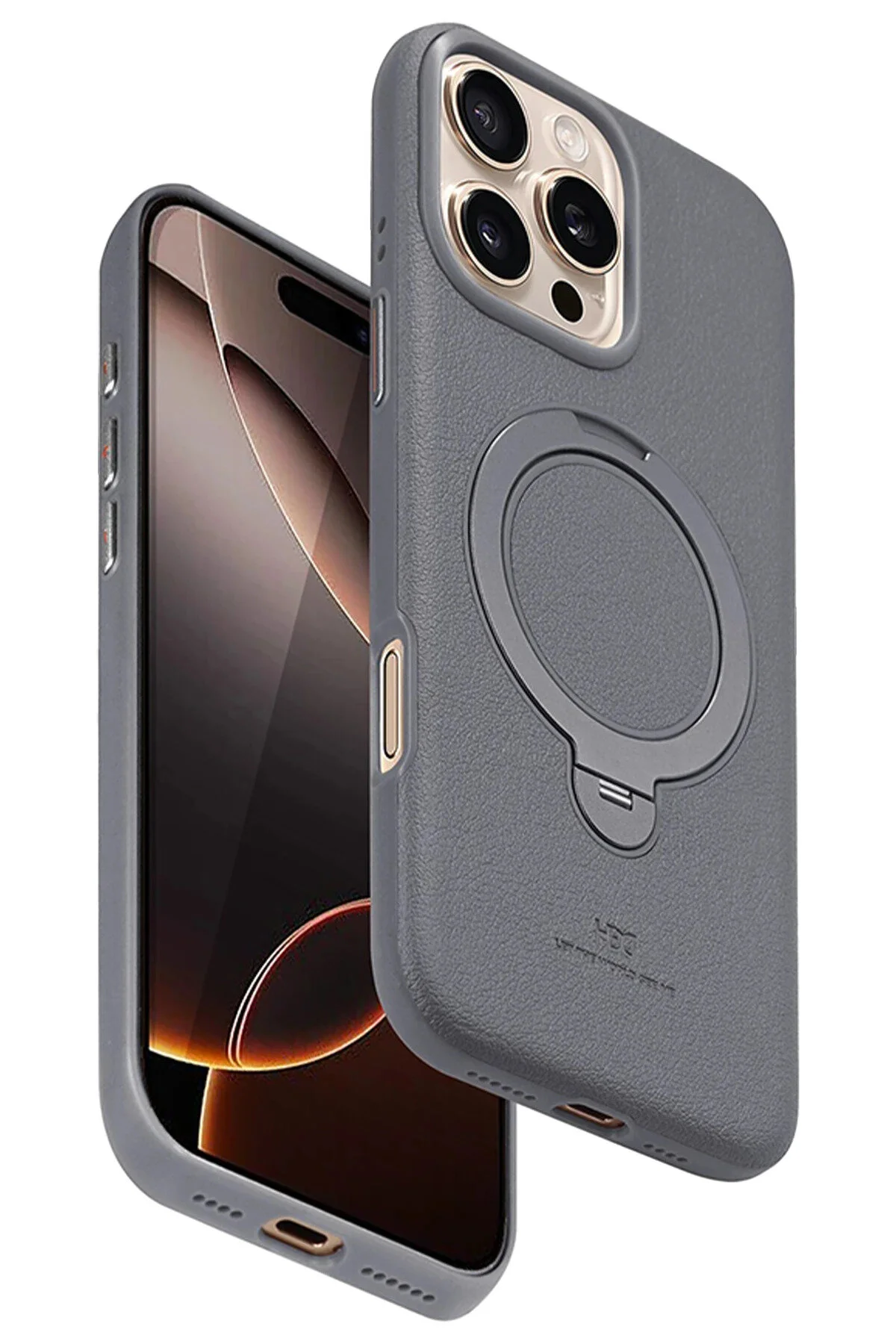 کاور و قاب پایه چرمی MAGSAFE IPHONE 16 PRO MAX VAPOR TITAN GREY Fuchsia