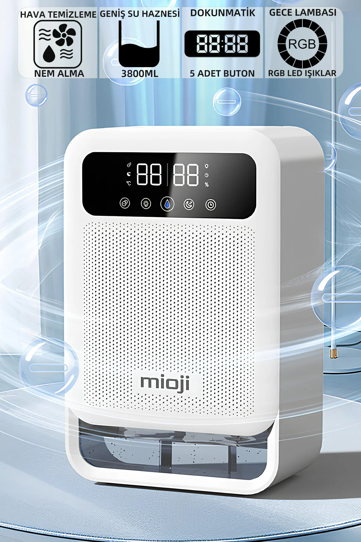 تصفیه کننده هوا دستگاه هوای یونی حذف رطوبت و MIO 30NEC PRO 3.8 لیتری با نشانگر دوگانه سفید اورجینال Mioji