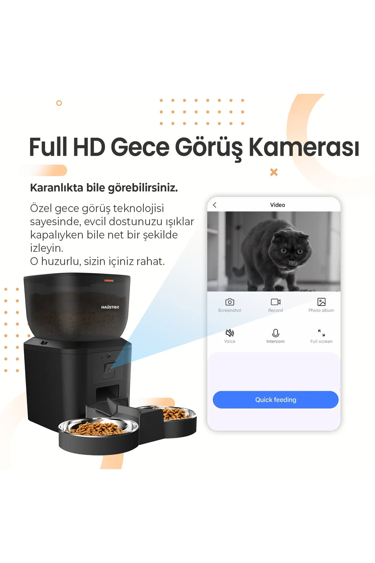 ظرف آب و غذای گربه سگ سیاه وغذای Qq029 دوربین دوتایی 1080P نمای شب کت غذایی هوشمند 24 گیگاهرتز 5 4Lt کاسه فلزی  Haustier