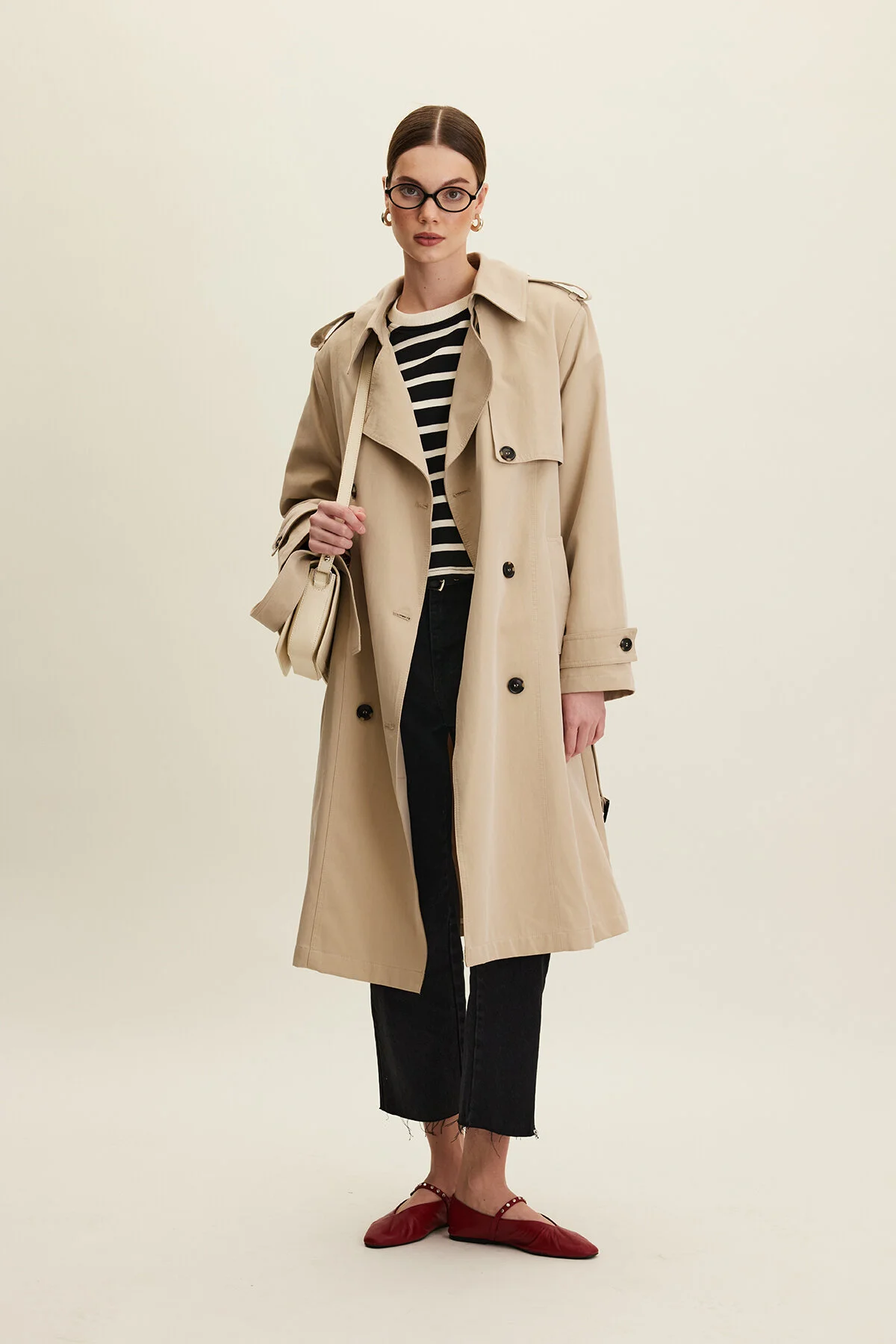 ترنچ کت CRUVE ARCHED TRENCH COAT STONE Manuka