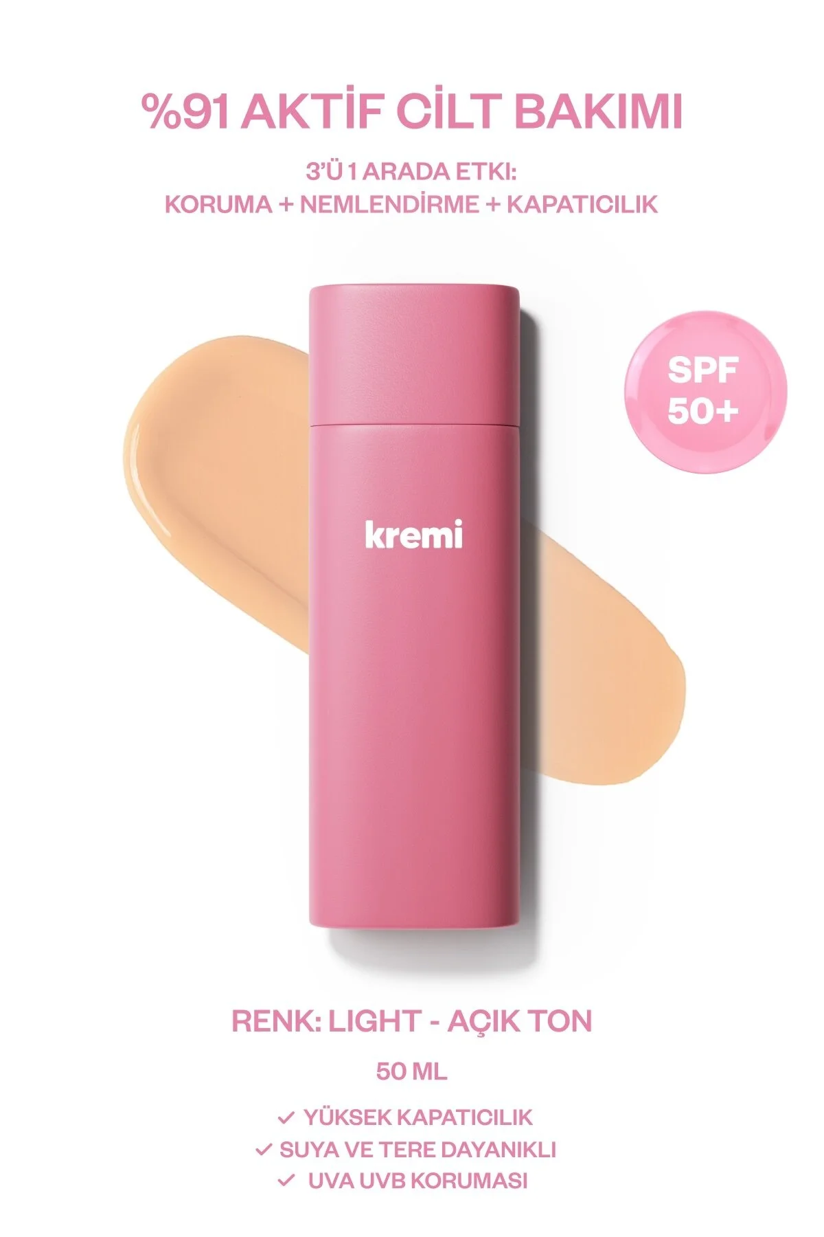 کرم بی بی با SPF50 و خاصیت مرطوب کنندگی و روشن کنندگی رنگ رنگ روشن 50ml Kremi