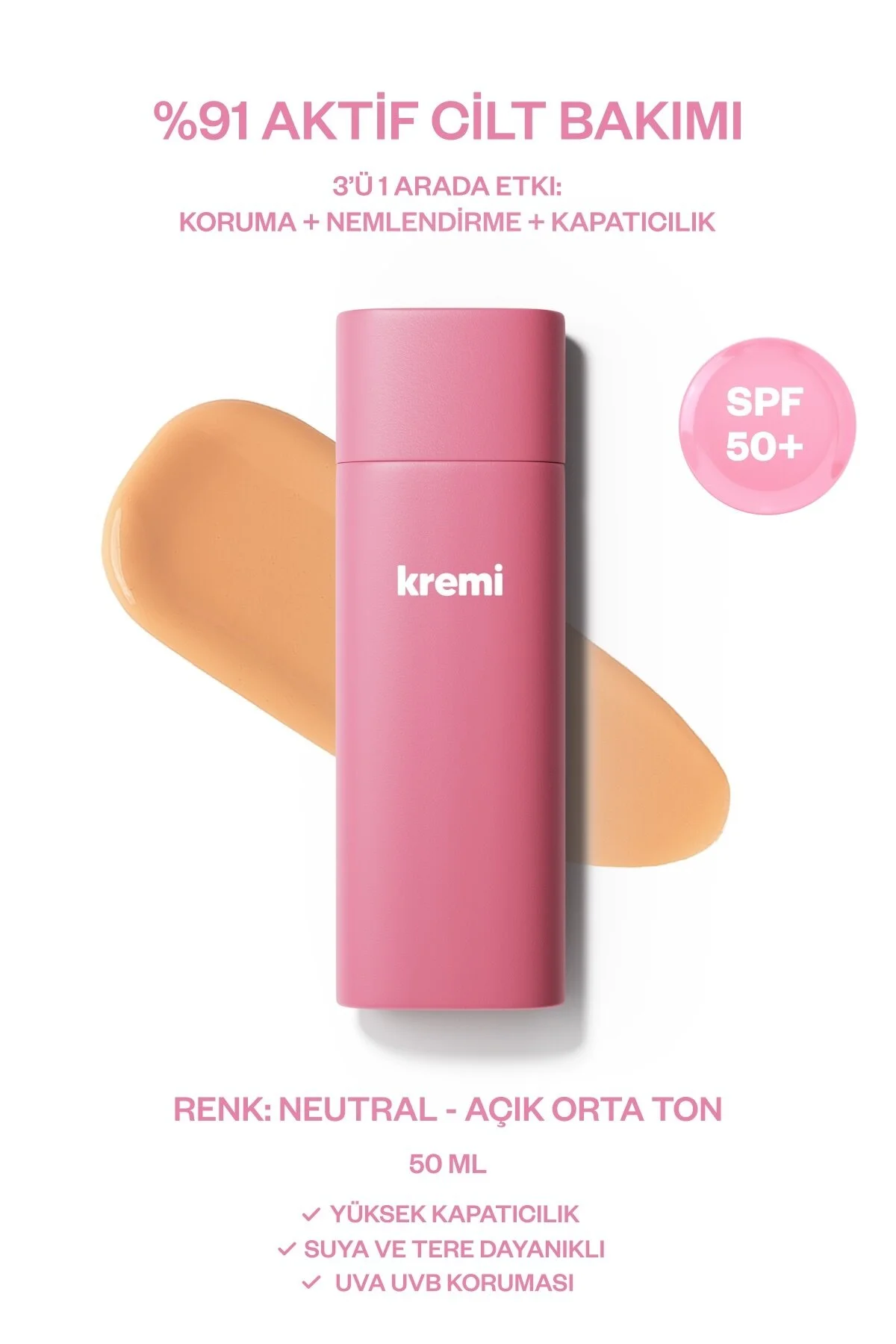 کرم بی بی با SPF50 و خاصیت مرطوب کنندگی و روشن کنندگی رنگ رنگ بژ 50ml Kremi