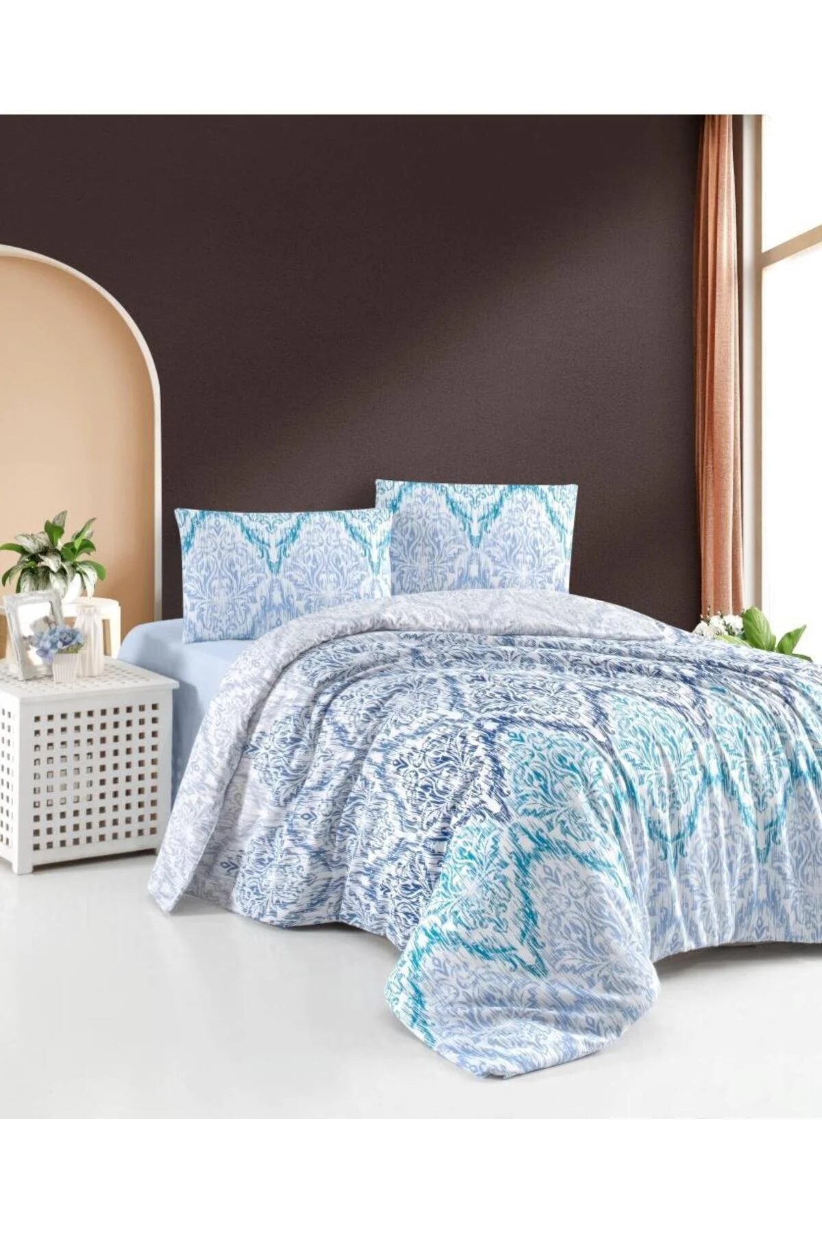 کاور لحاف یک نفره آبی ست روتختی تک Milyos ملحفه کش 160x220 Mulberry