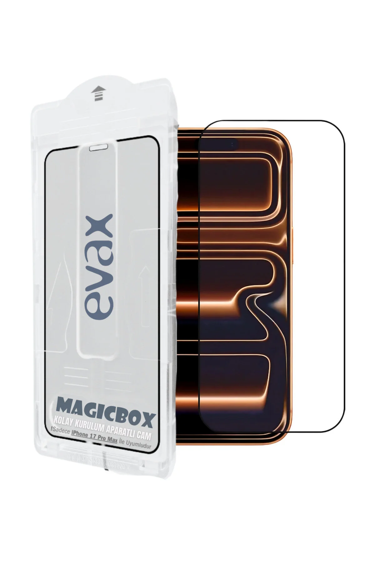 محافظ صفحه نمایش IPHONE 17 PRO MAX سازگار با 6D 9H شیشه ای پوشش کامل ابزار نصب آسان EVAX