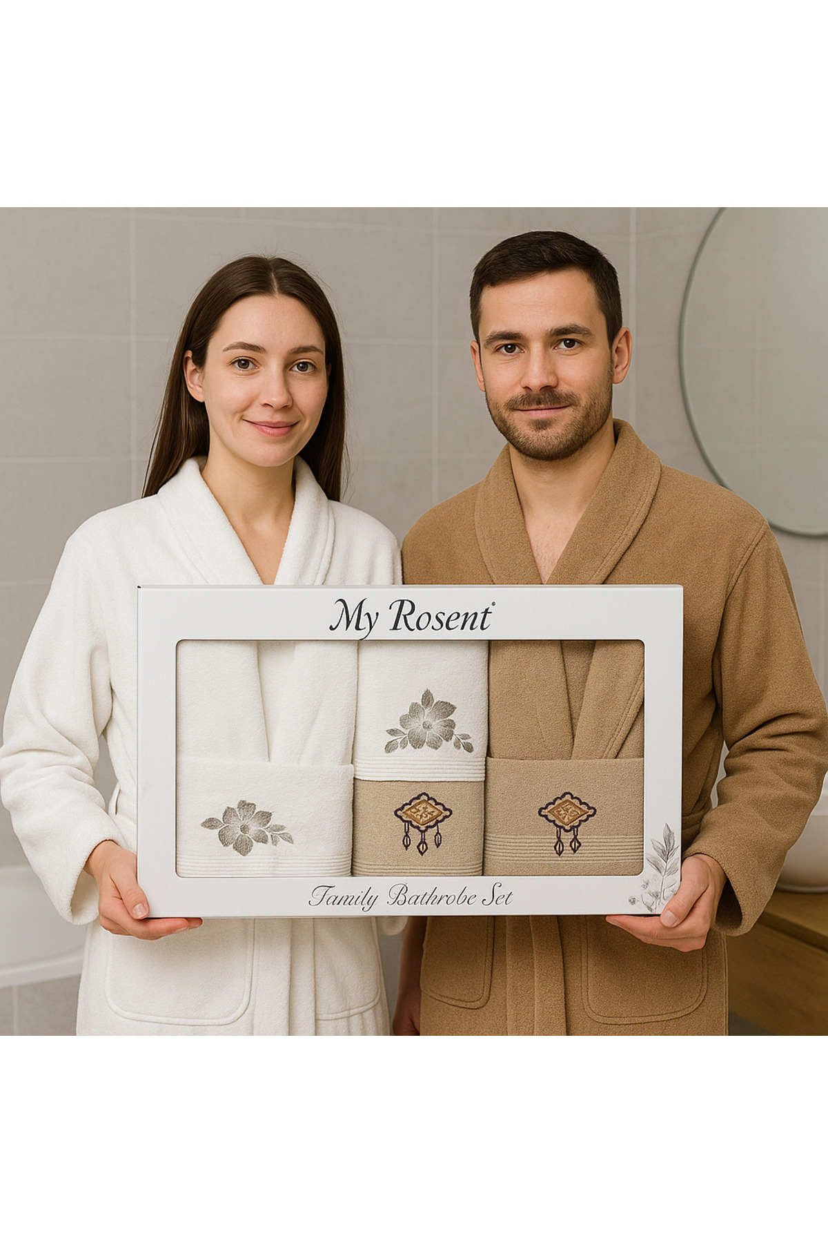 حوله تنپوش (روبدوشامبر) نود زنانه روبدوشامبر تن پوش پنبه مرد خانواده حمام مجموعه کرم خامه ای  Fiesta - Fiesta - حوله تنپوش (روبدوشامبر)