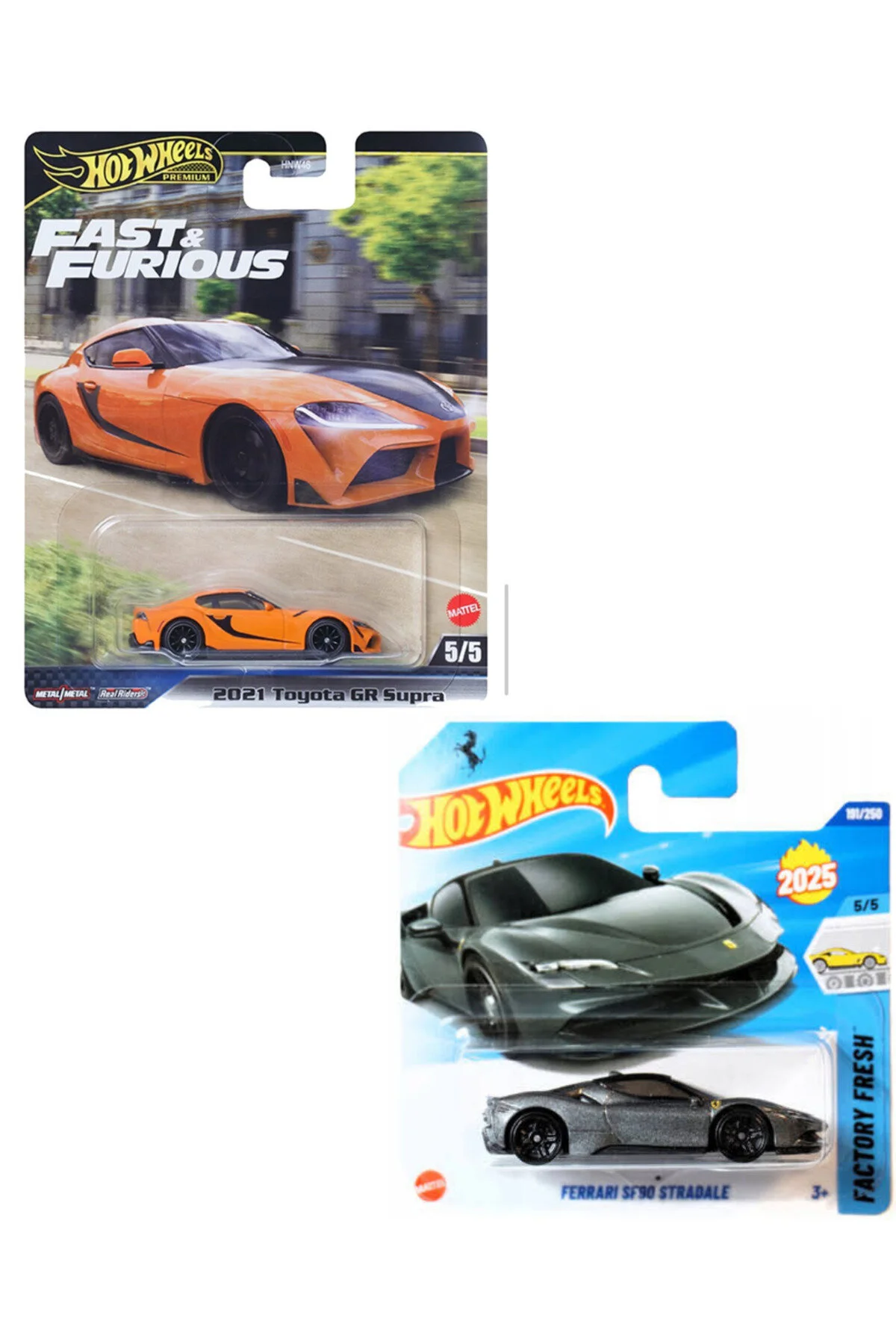 ماشین اسباب بازی تویوتا GR سوپرا 2021 پریمیوم فراری SF90 STRADALE از ترکیه HOT WHEELS