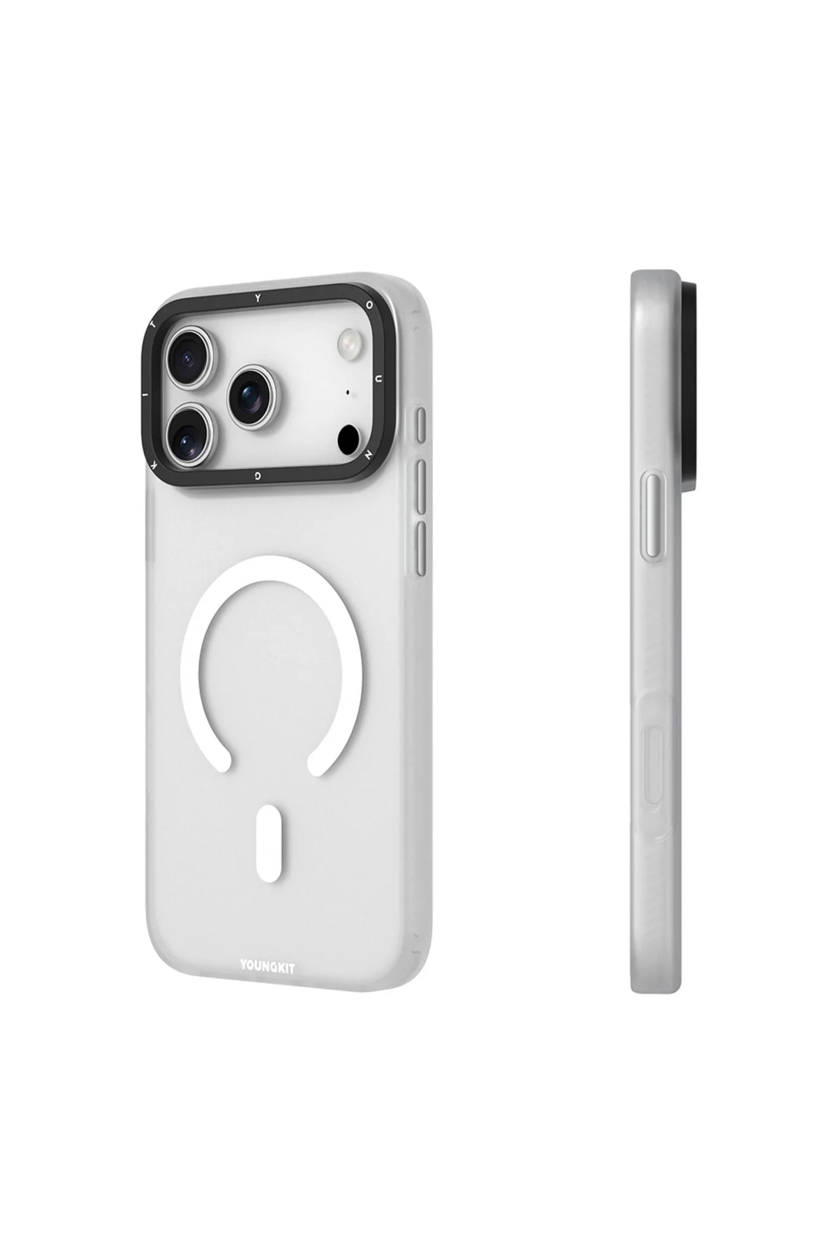 کاور و قاب محافظ سری شنی مخفی آیفون 17 پرو مکس سازگار با ویژگی شارژ M SAFE سفید Youngkit