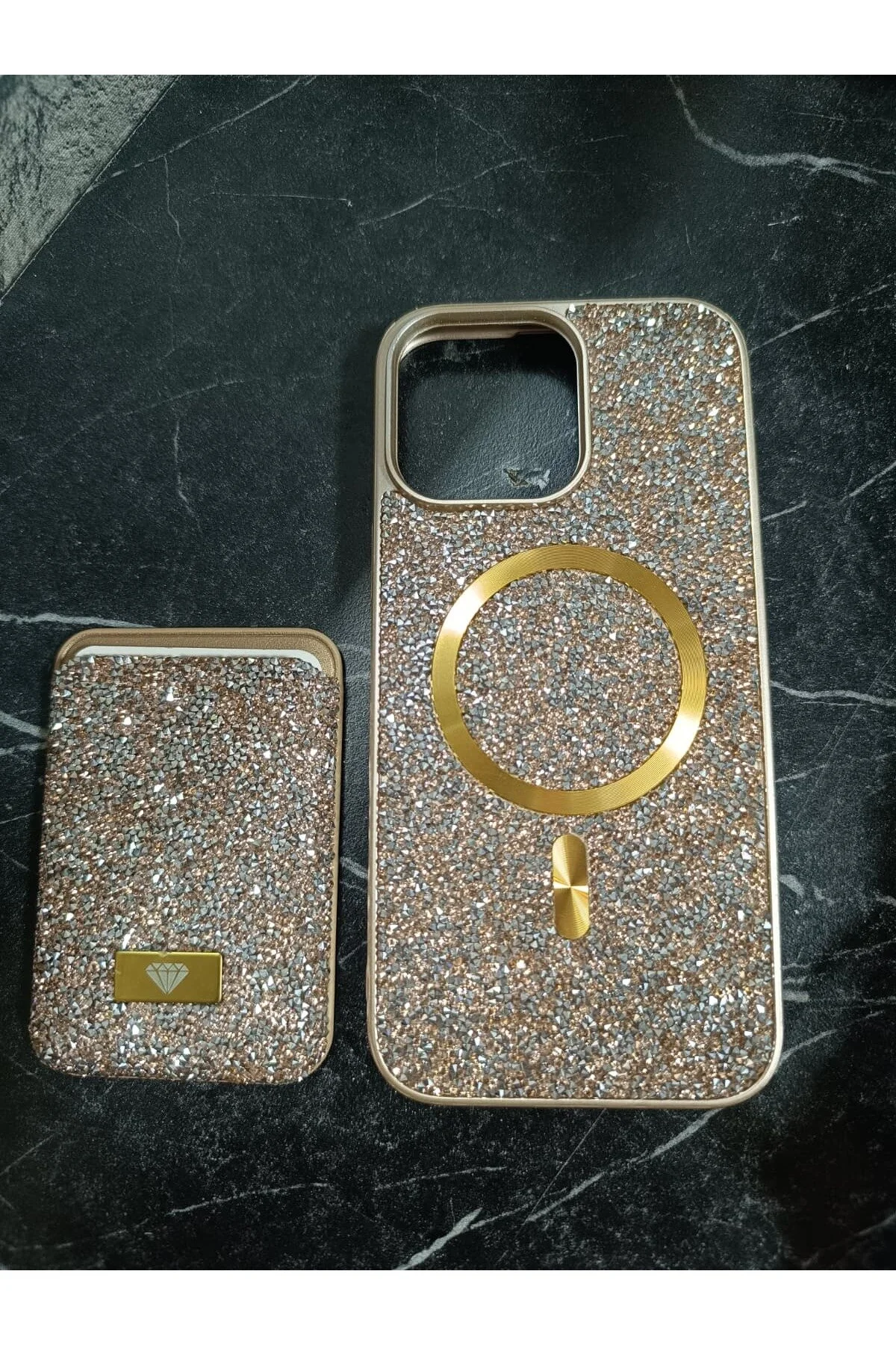 کاور و قاب کیف ممتاز با جای کارت الماس سنگی سازگار IPHONE 16 PRO MAX پشتیبانی از شارژ MAGSAFE Cango iletişim
