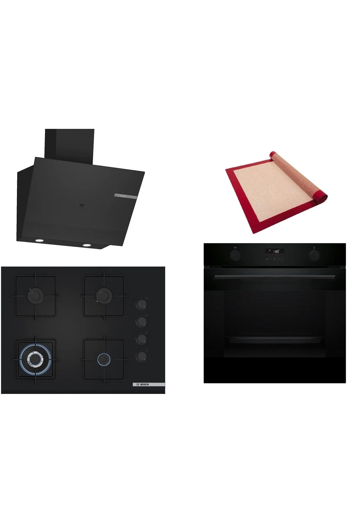 لوازم توکار ست 3 تکه مشکی HUA736EA0T POH7C6P30O DWK67PJ60T به کمک بخار با تشک پخت بوش Bosch