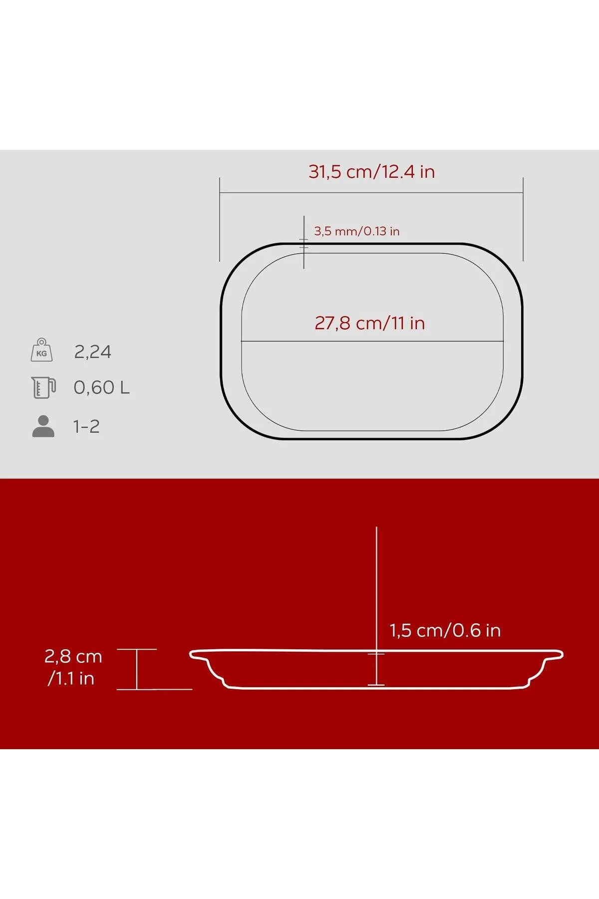 تابه چدن مستطیل شکل بشقاب پذیرایی 32X20CM. CLARET RED Lava