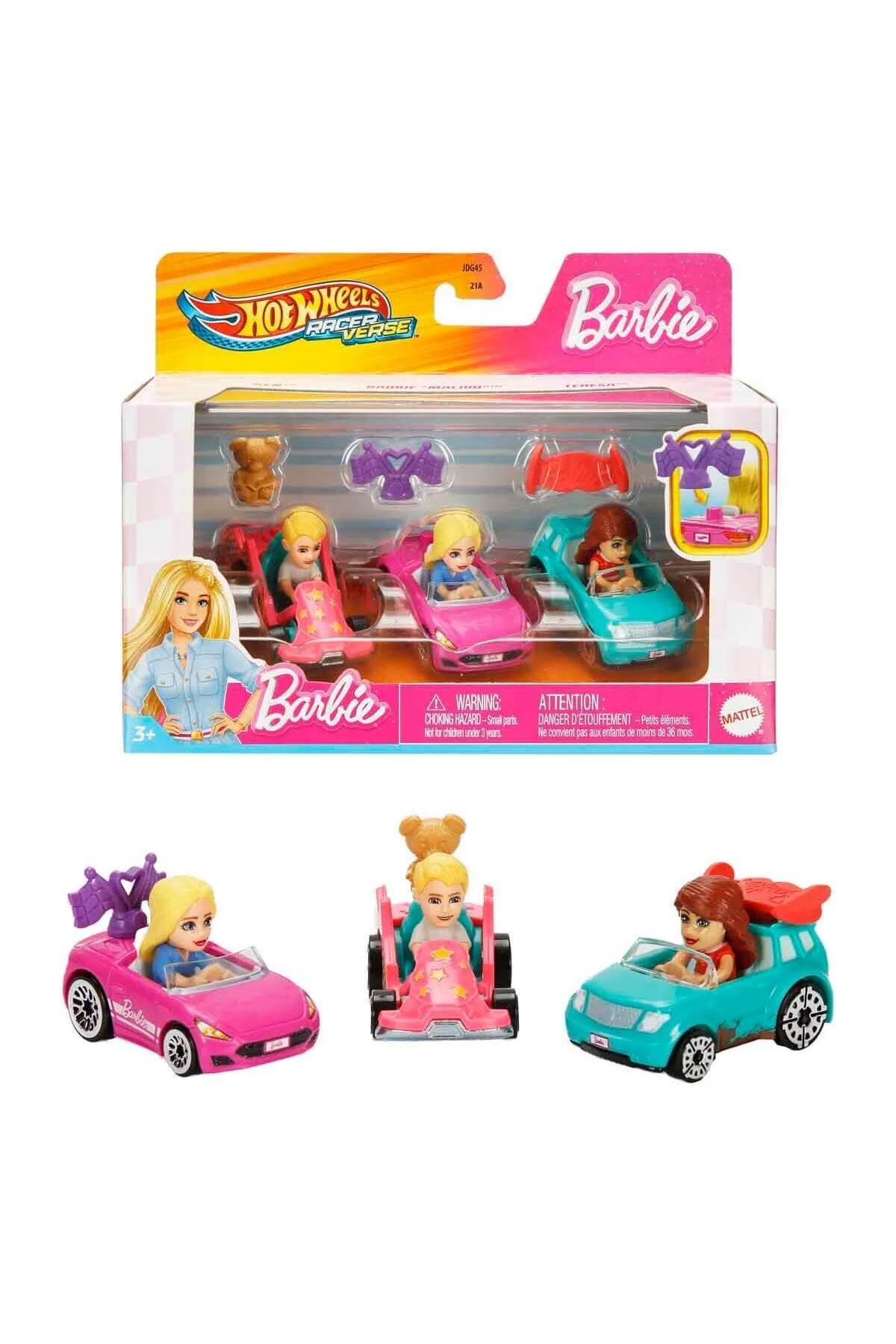 ماشین اسباب بازی RACERVERSE RACE TRACK CARS 3 PACK JDG45 Barbie