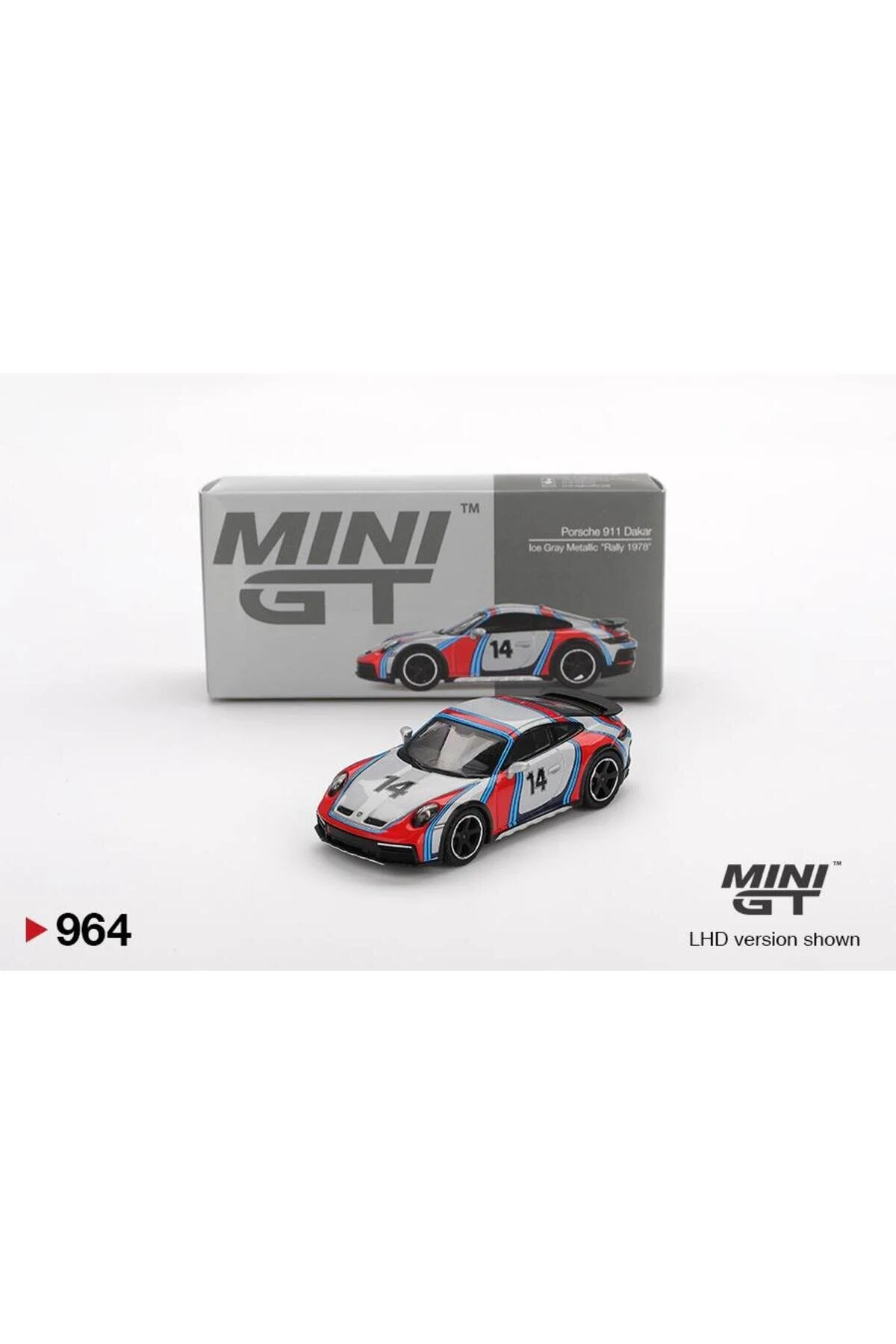 ماشین اسباب بازی پورشه 911 داکار یخی خاکستری متالیک mini gt