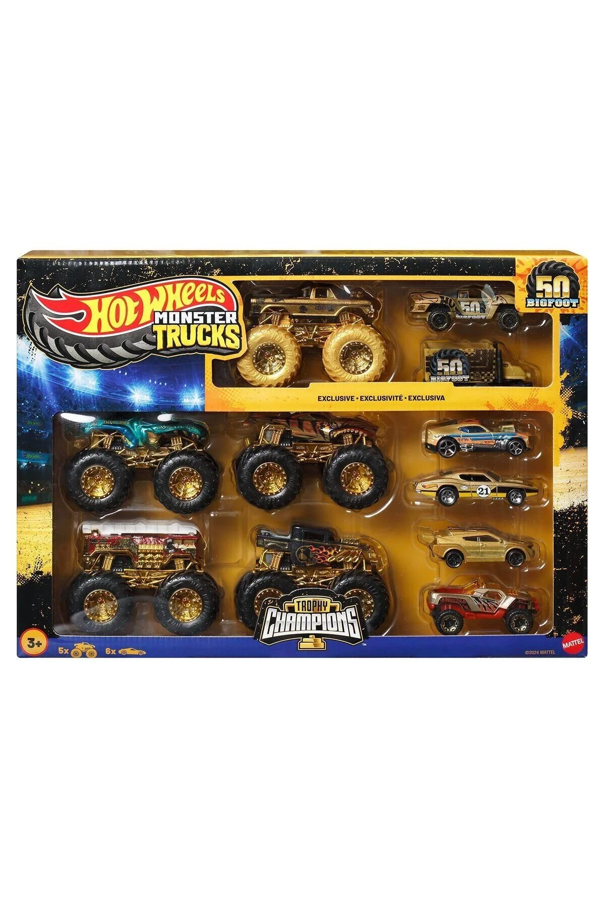 مدل خودرو JDW07 MONSTER TRUCKS BIGFOOT TROPHY CHAMPIONS CAR AND TRUCK MULTIPLIER اورجینال HOT WHEELS
