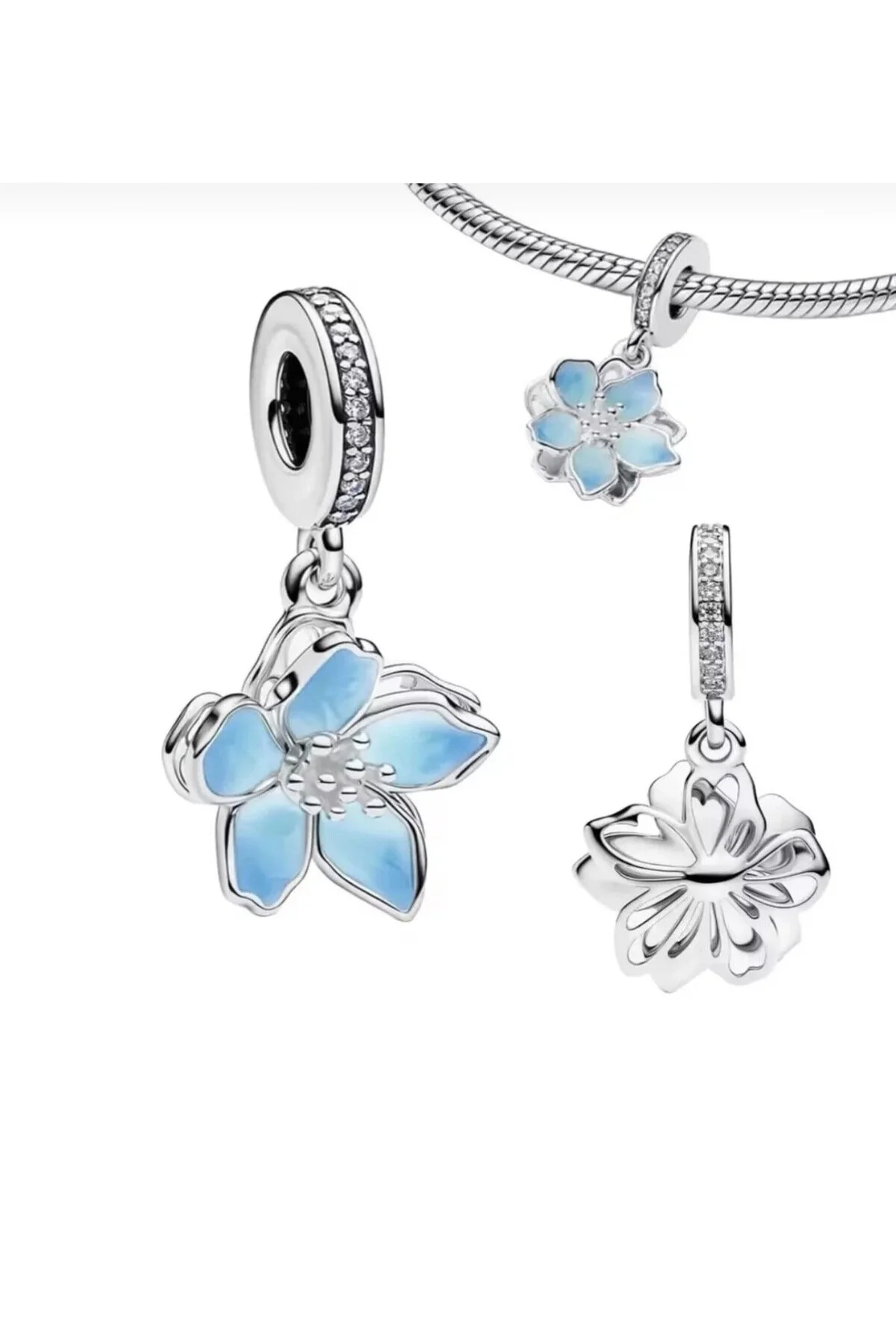 چارم آویز گل آبی طلسم S925 POSEİDONS JEWELLERY