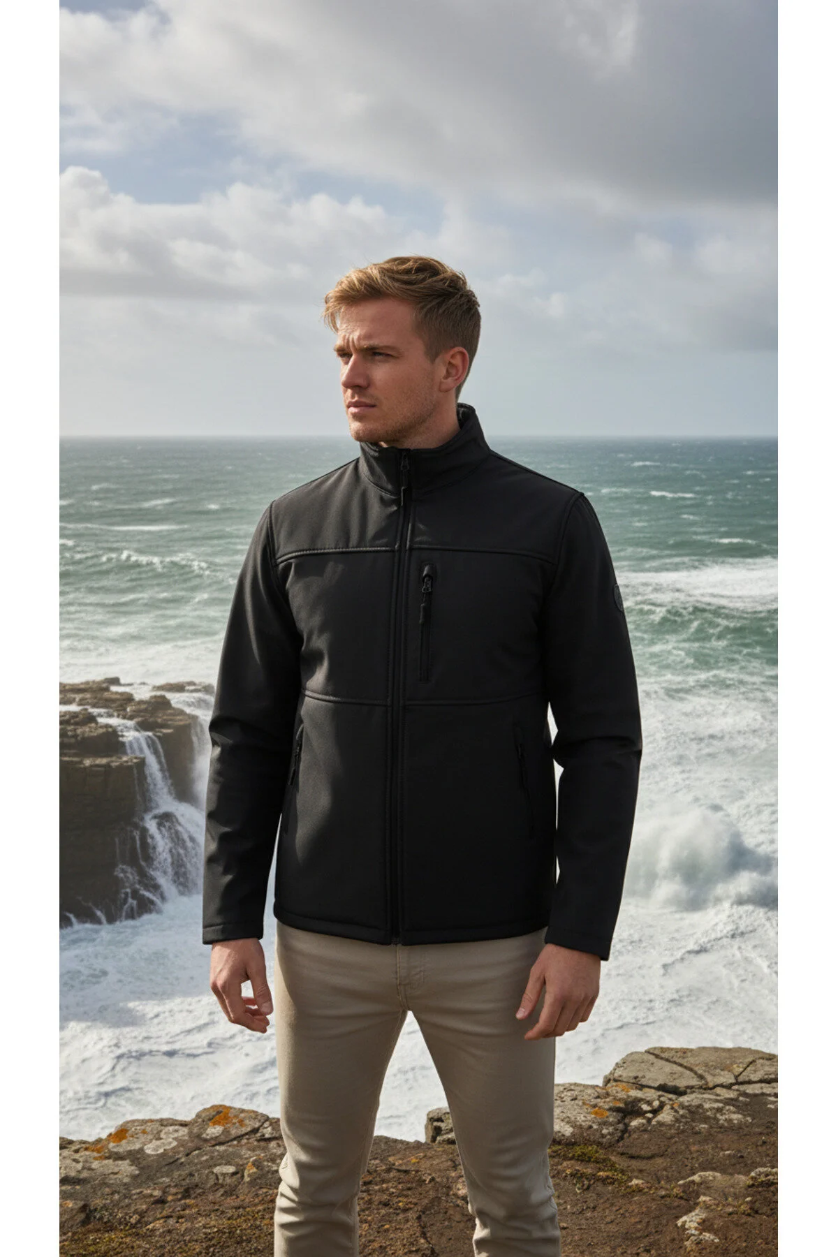 کاپشن کت SOFTSHELL مردانه با پشمی داخل آب ضد باد در فضای باز ENZİM JEANS