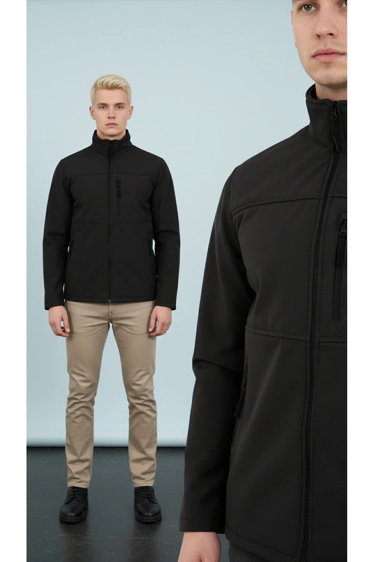 کاپشن کت SOFTSHELL مردانه با پشمی داخل آب ضد باد در فضای باز ENZİM JEANS