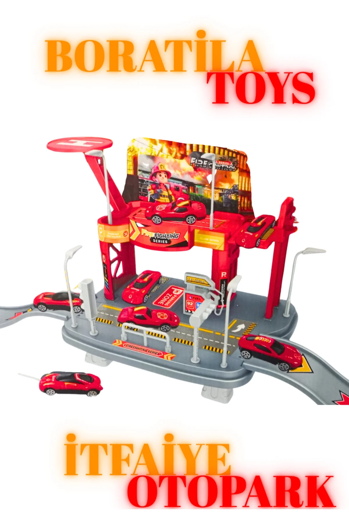 ماشین اسباب بازی 1 کیت DIY پارکینگ کامیون آتش نشانی خودرو با سیستم آسانسور. Boratila Toys